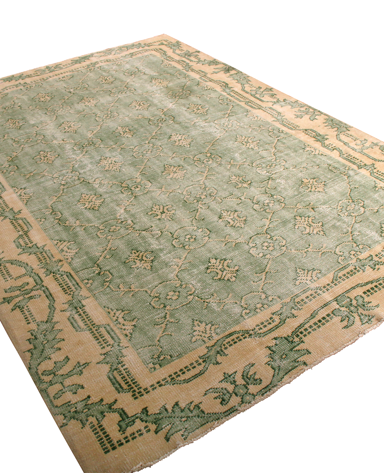 Vintage Country Rug - Green and Beige French Style from Turkey made of Wool