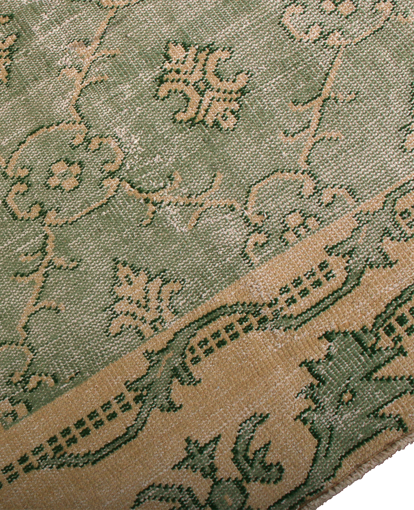 Vintage Country Rug - Green and Beige French Style from Turkey made of Wool