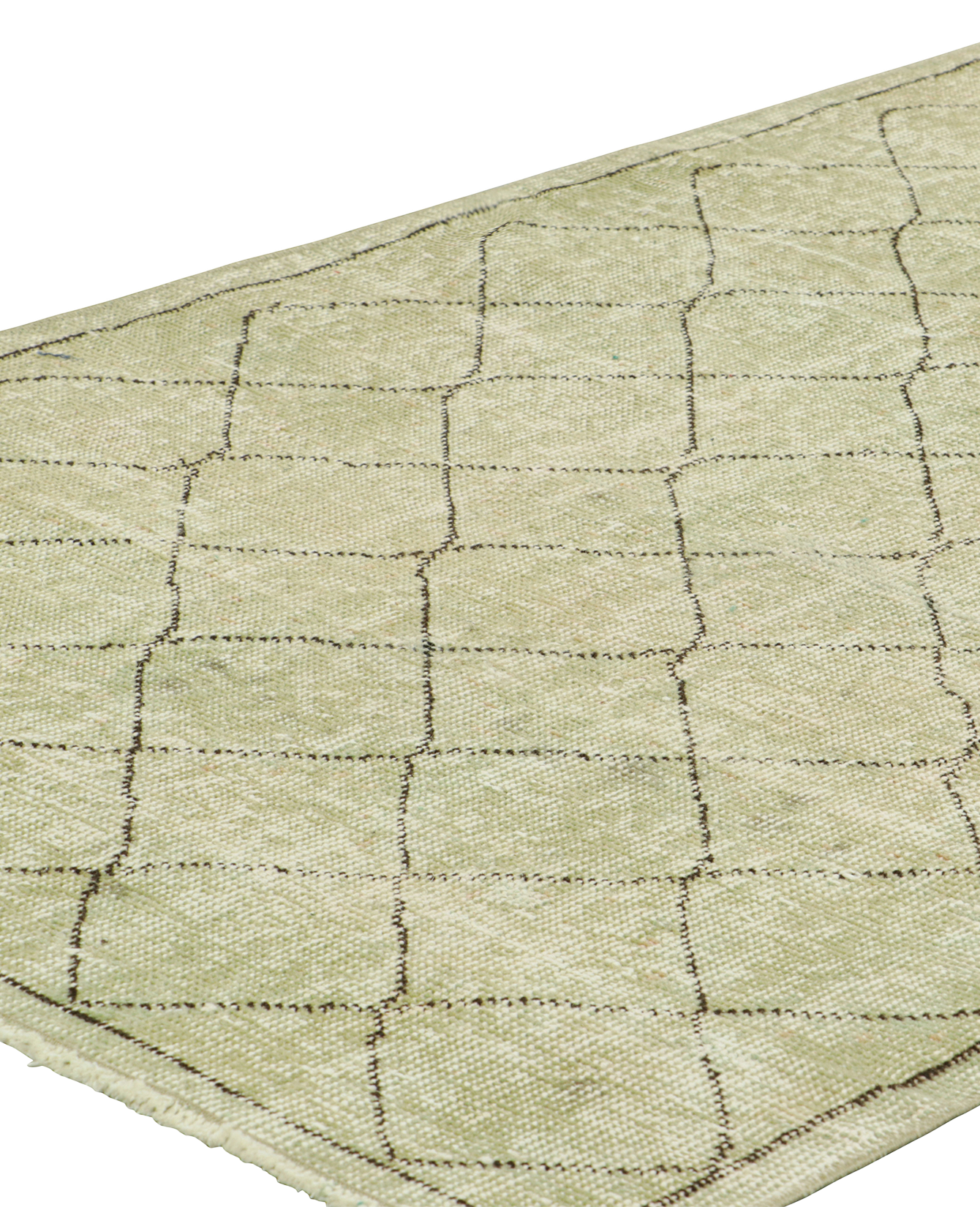 Vintage Zeki Müren Rug - Sage Green Geometric from Turkey made of Wool