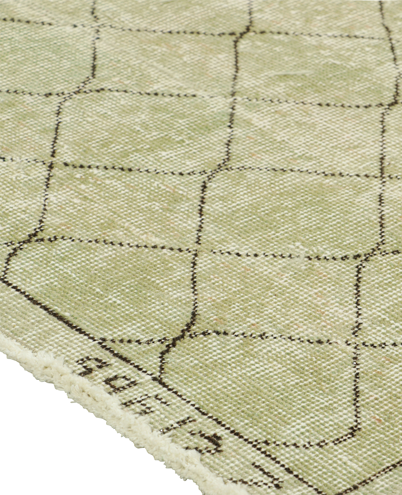Vintage Zeki Müren Rug - Sage Green Geometric from Turkey made of Wool