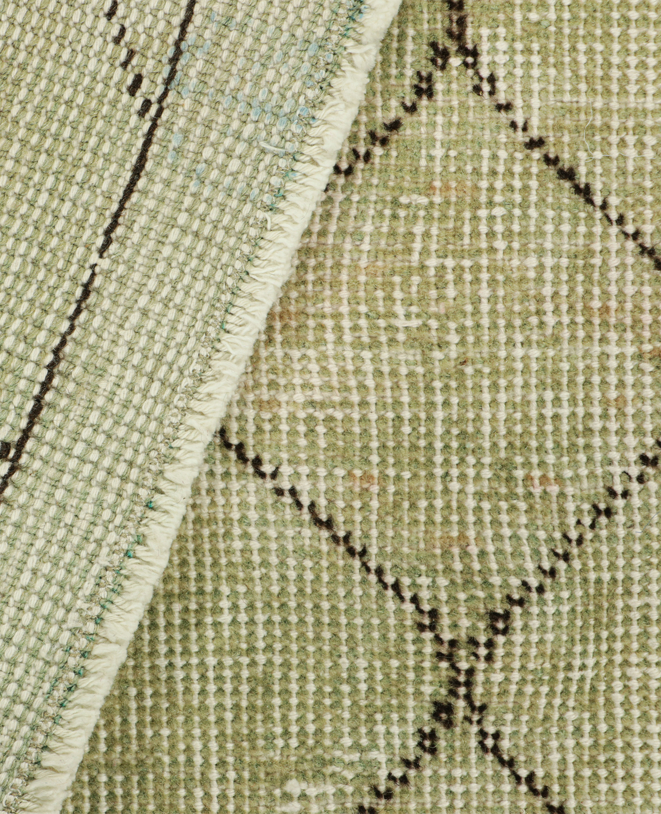 Vintage Zeki Müren Rug - Sage Green Geometric from Turkey made of Wool