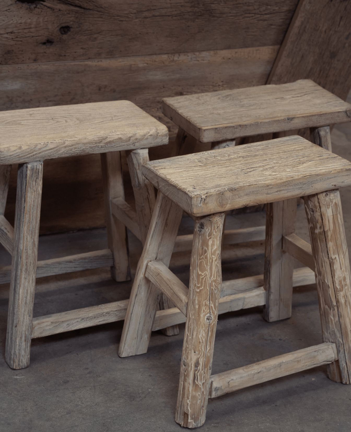 Reclaimed Elm Wood Stool - White Wash from China made of Wood