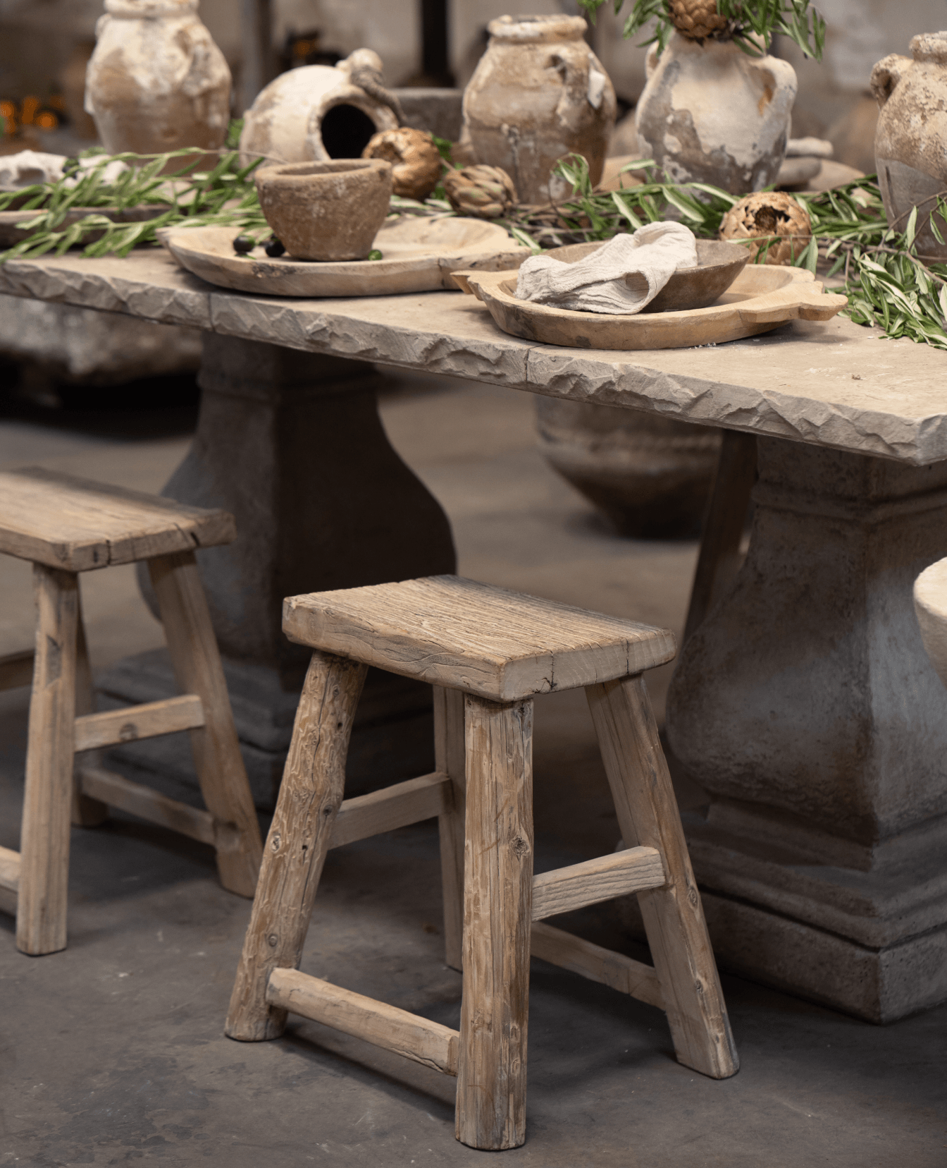 Reclaimed Elm Wood Stool - White Wash from China made of Wood