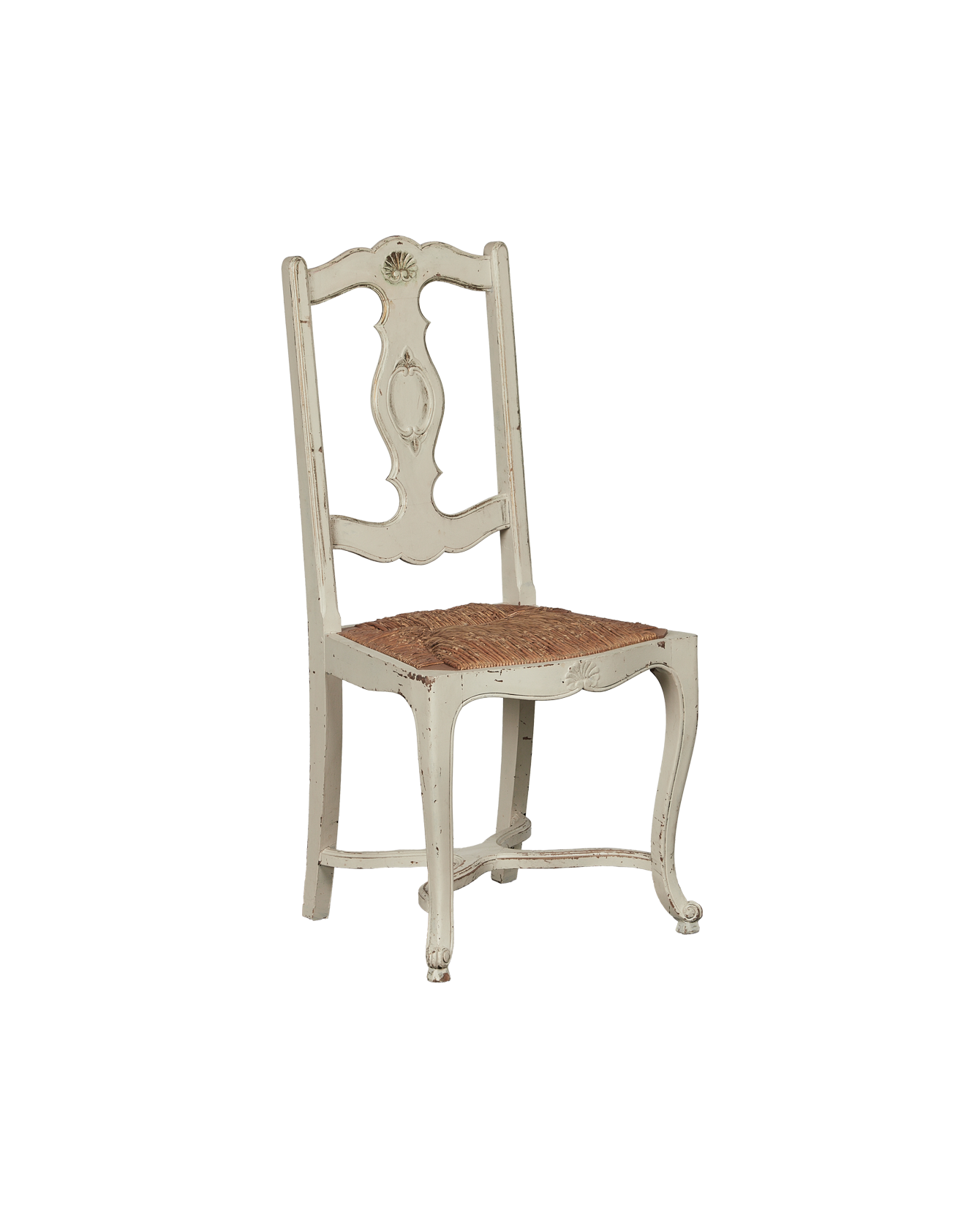 Antique Painted Rush Chair - Embossed Shell from France made of Wood