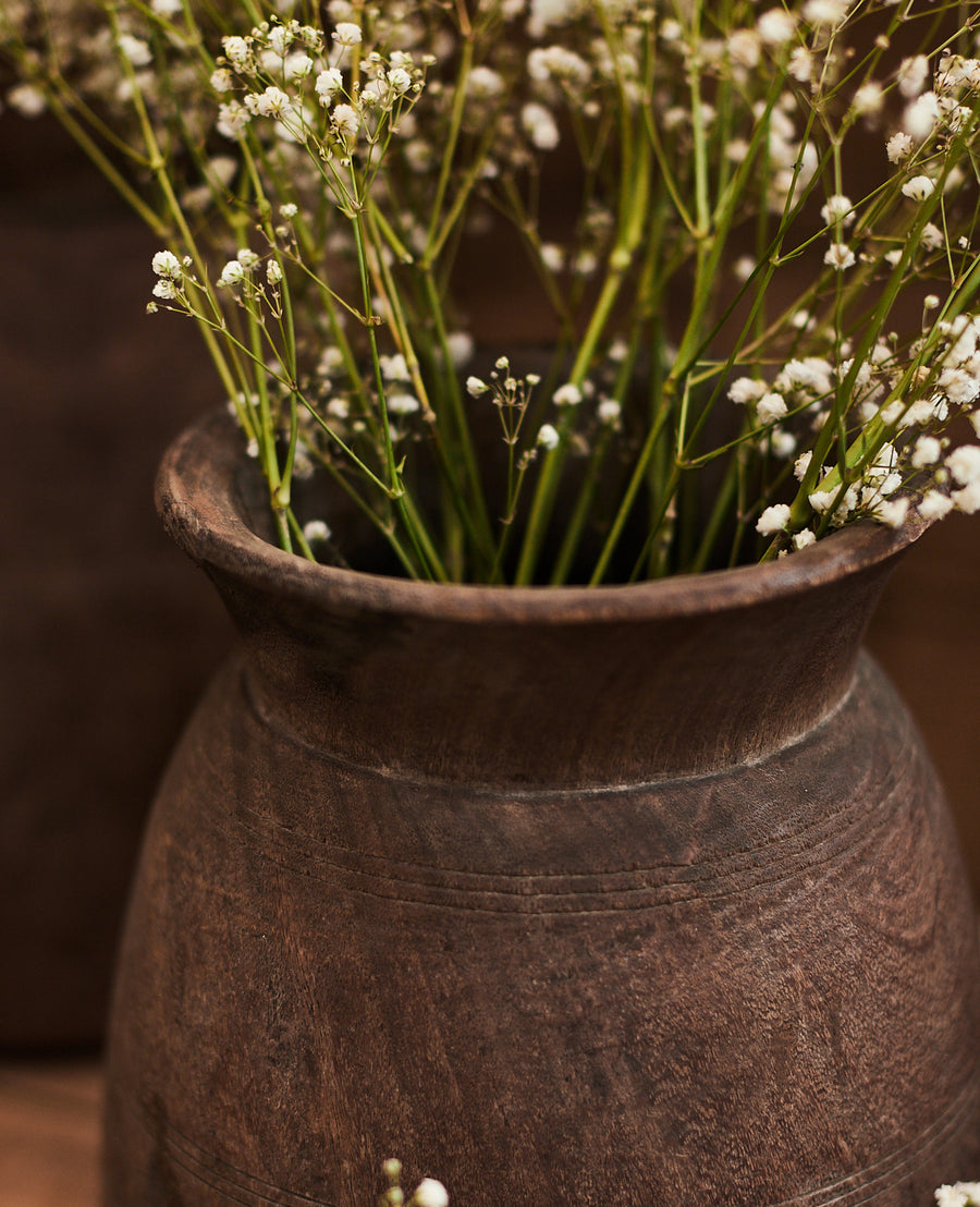 Vintage Teak Vase - Natural from India made of Wood