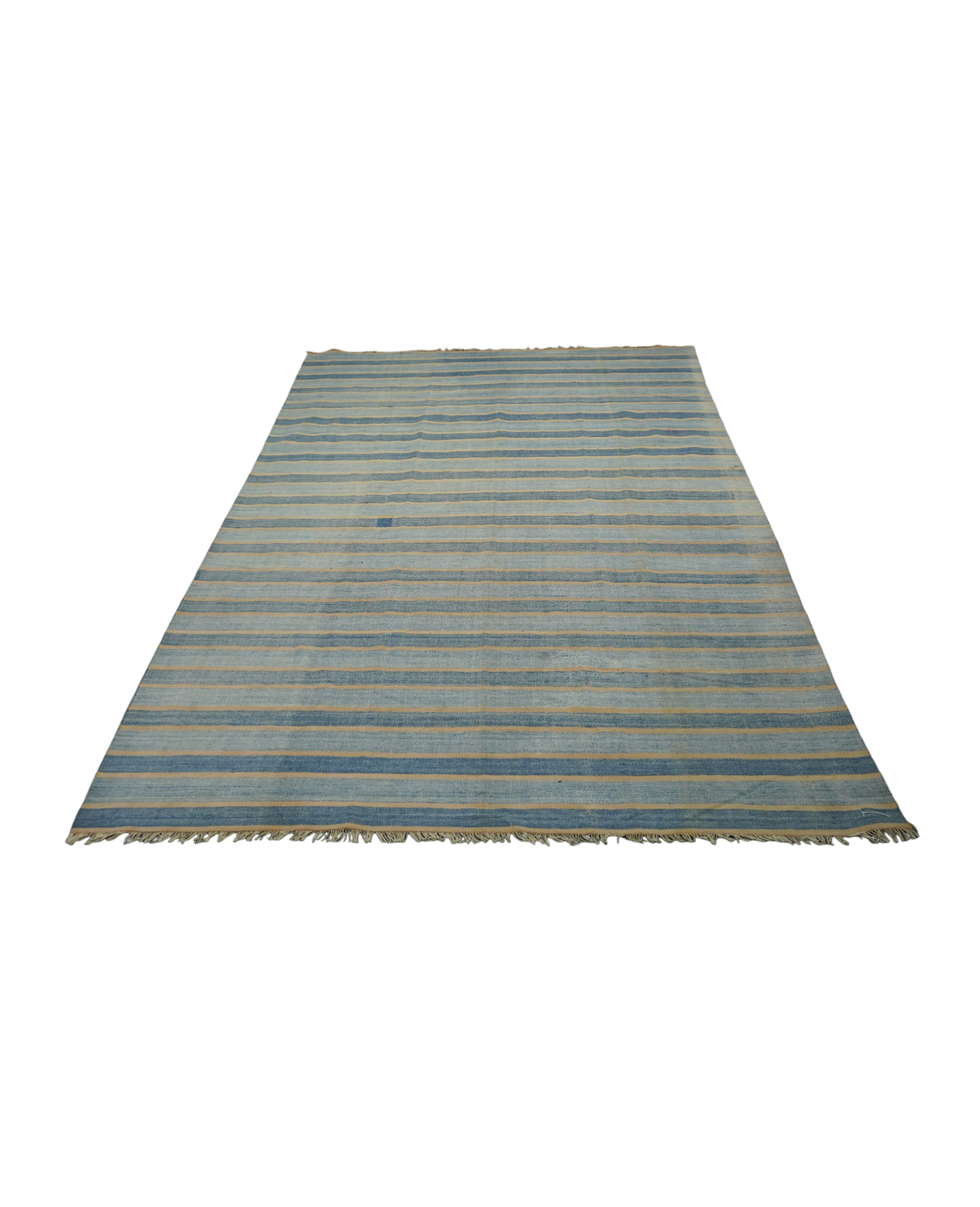 Vintage Dhurrie Rug - Light Blue Stripes from India made of Cotton