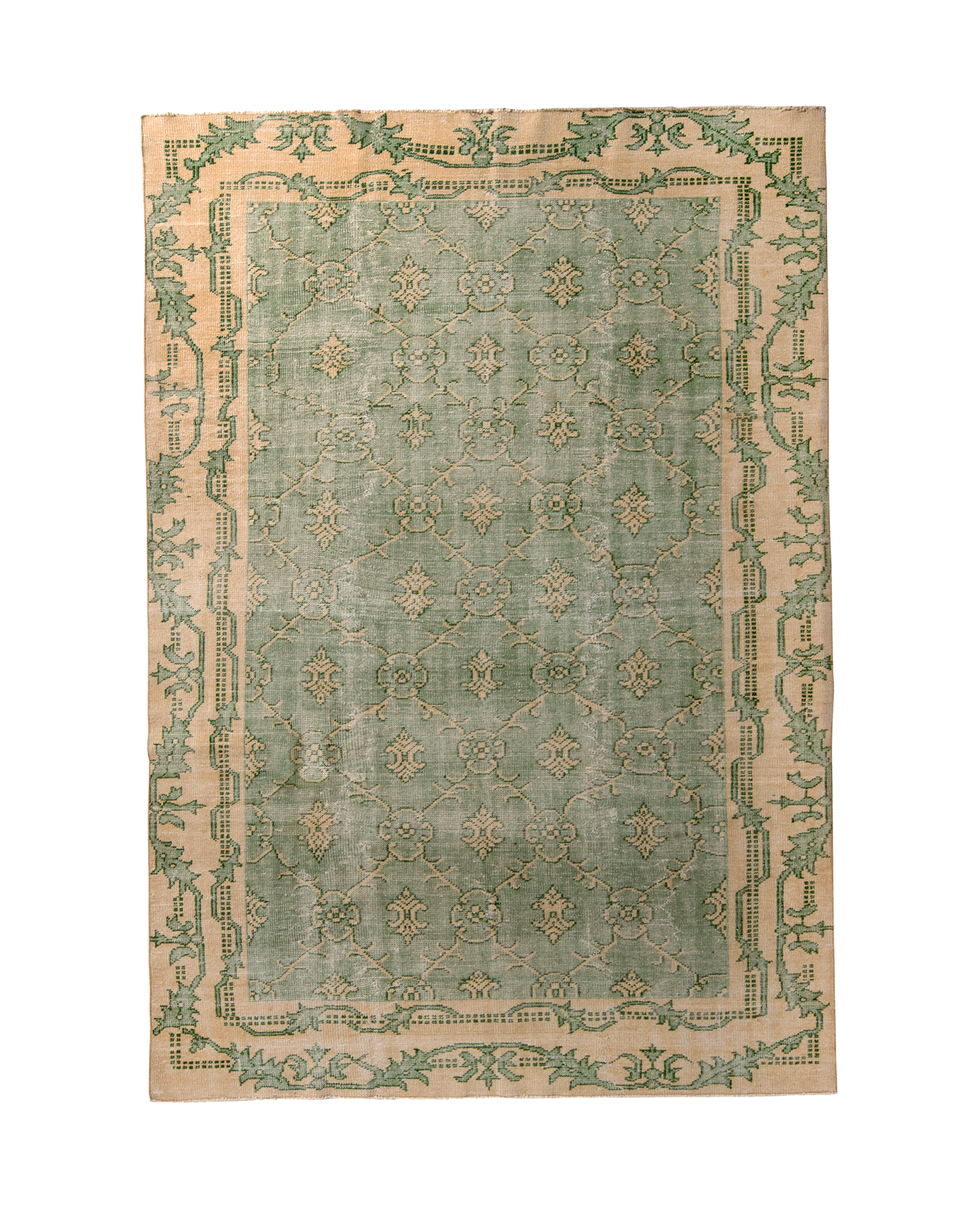 Vintage Country Rug - Green and Beige French Style from Turkey made of Wool