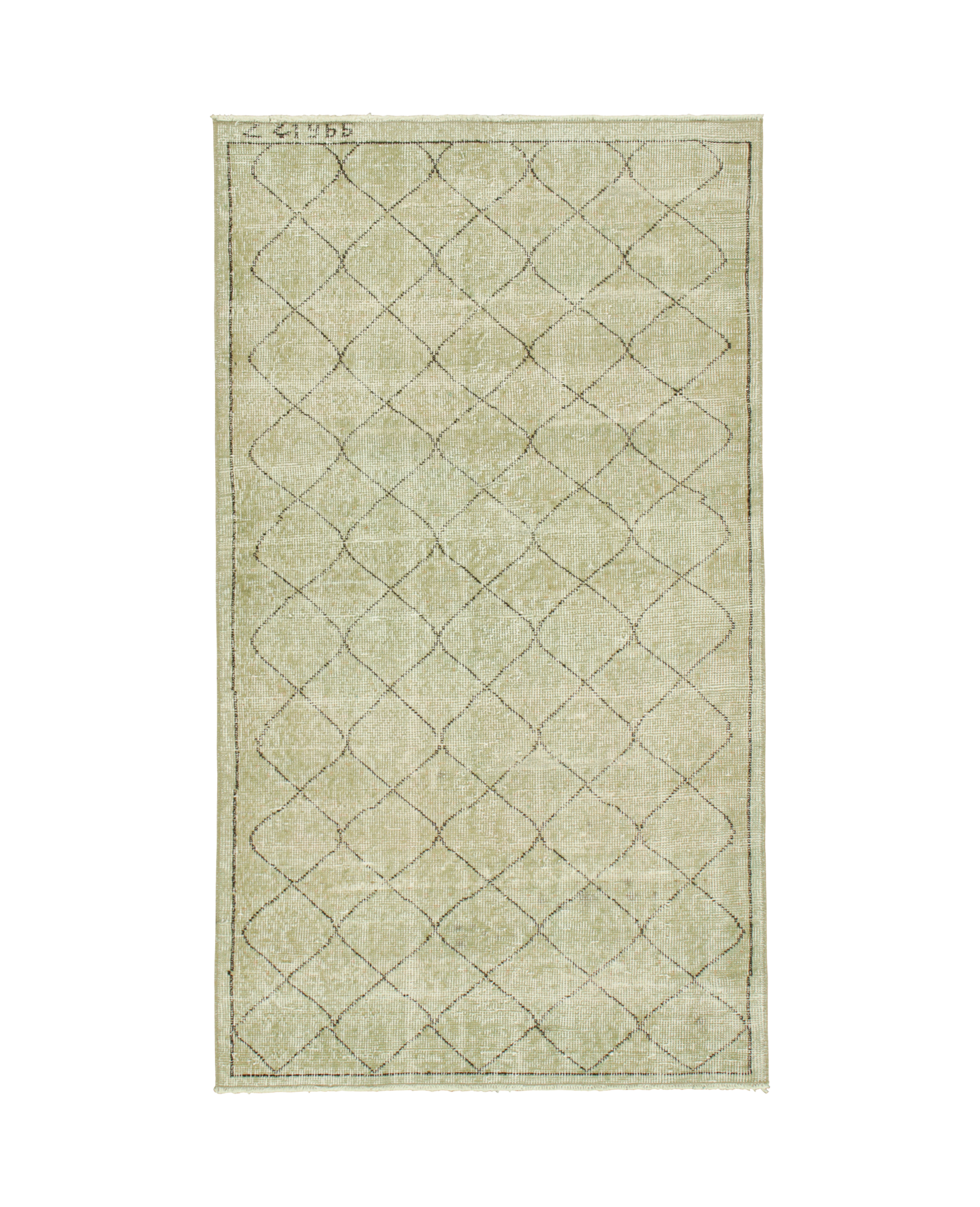 Vintage Zeki Müren Rug - Sage Green Geometric from Turkey made of Wool