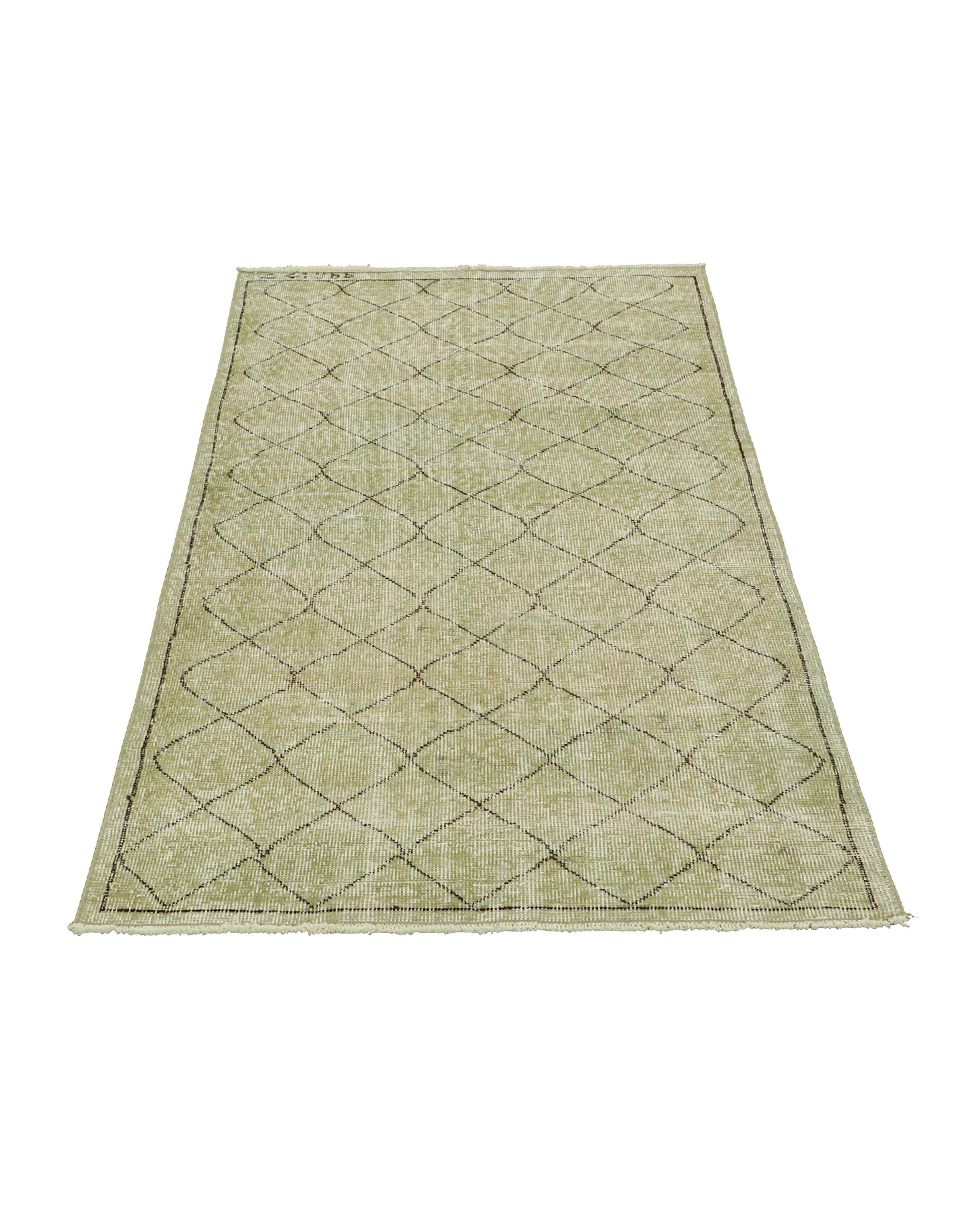 Vintage Zeki Müren Rug - Sage Green Geometric from Turkey made of Wool