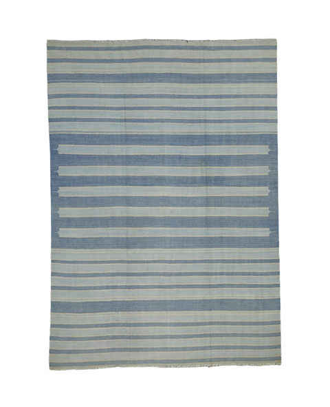 Dhurrie Rug, Blue and Gray Stripes | Vintage Rug | OLIVE ATELIERS