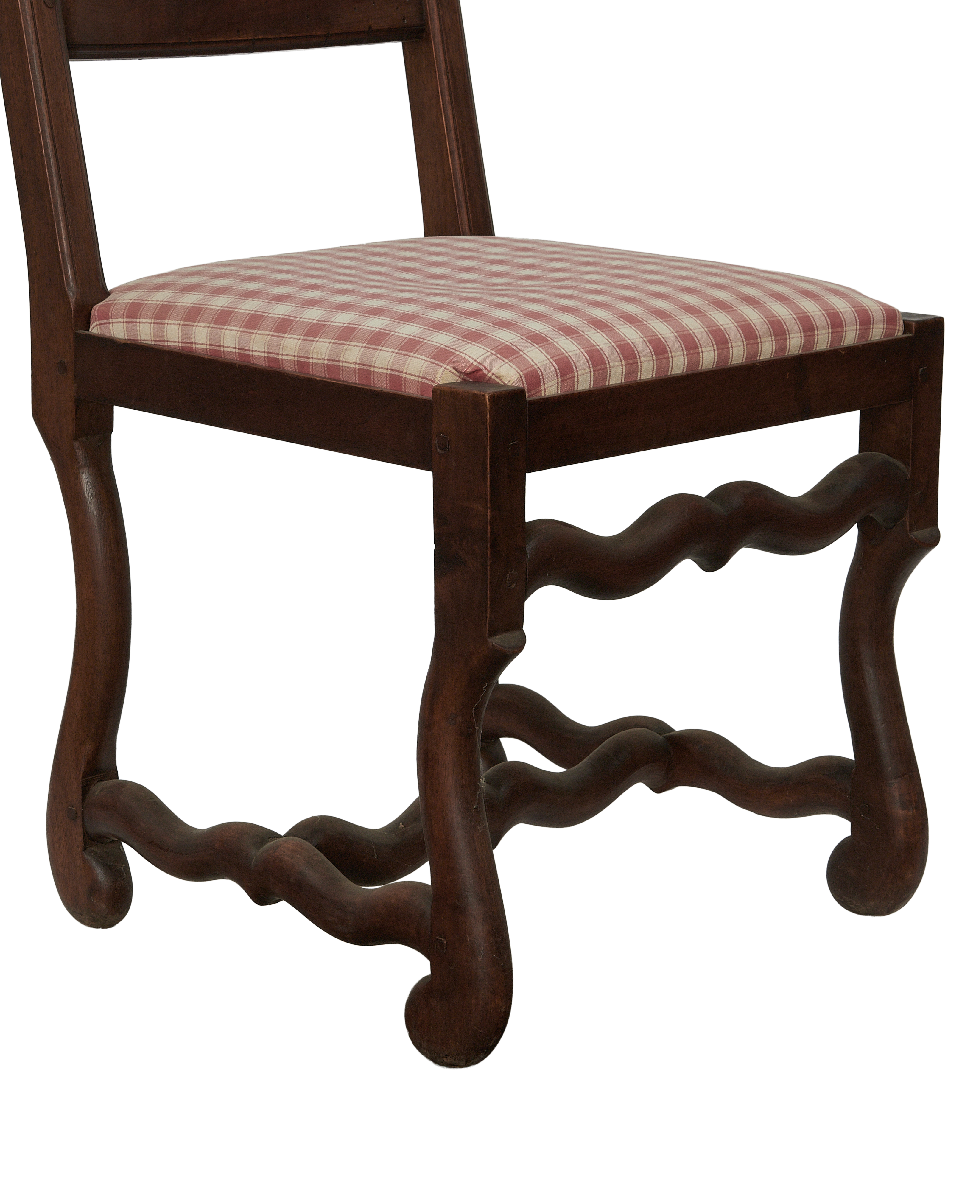 Vintage Mutton Foot Chairs - Red Check from Denmark made of Upholstery