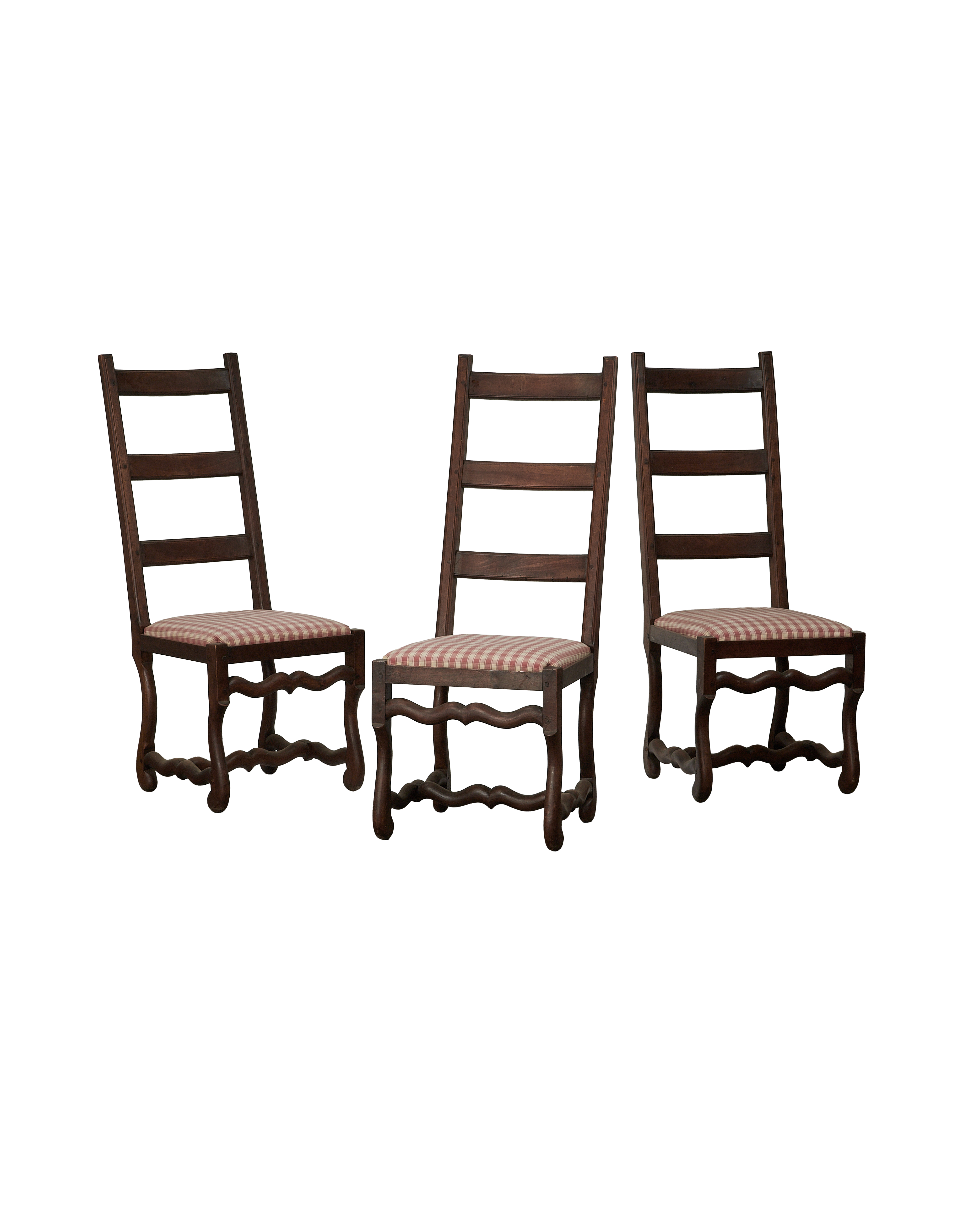 Vintage Mutton Foot Chairs - Red Check from Denmark made of Upholstery