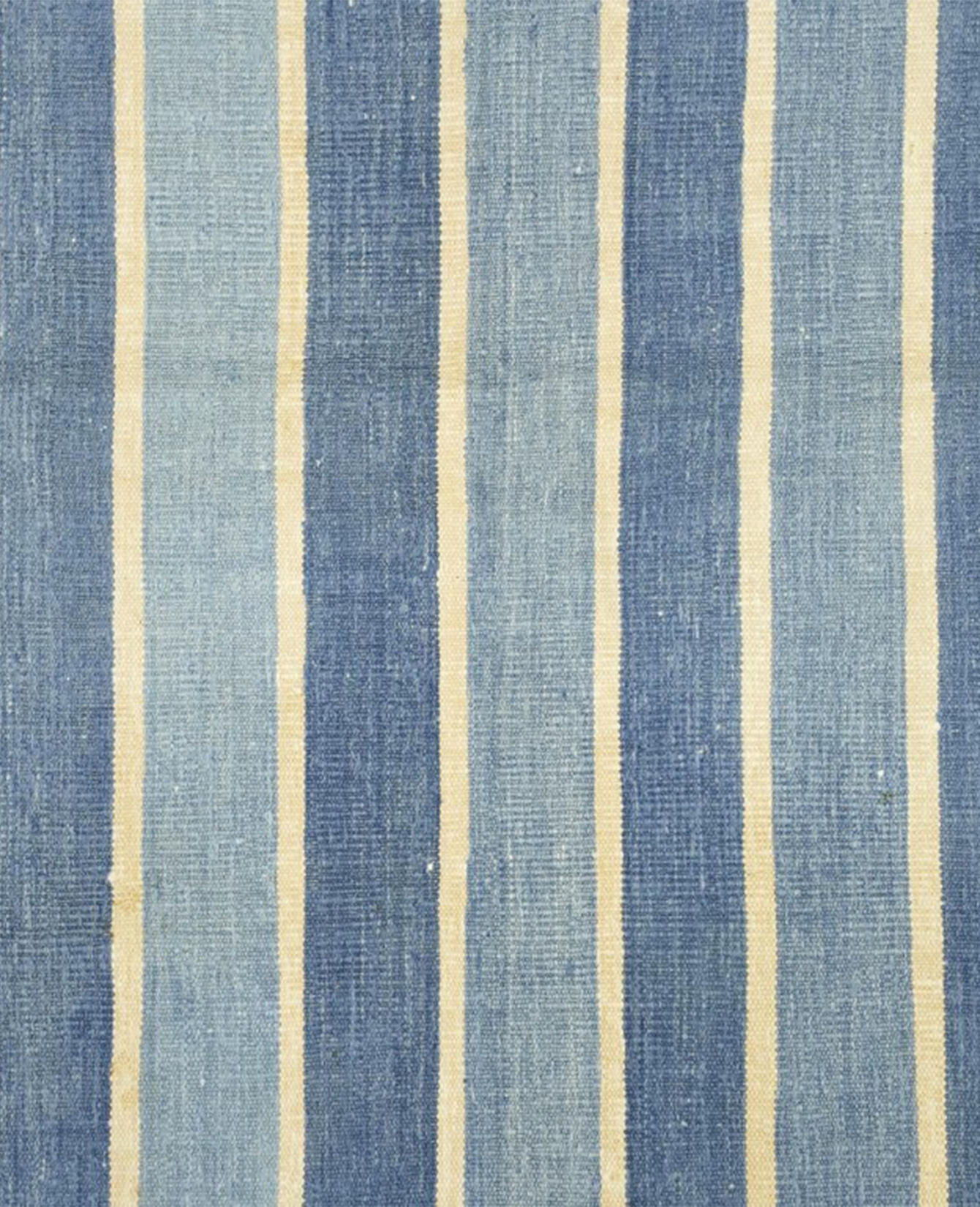 Vintage Dhurrie Rug - Blue Stripes and Yellow Accents from India made of Cotton