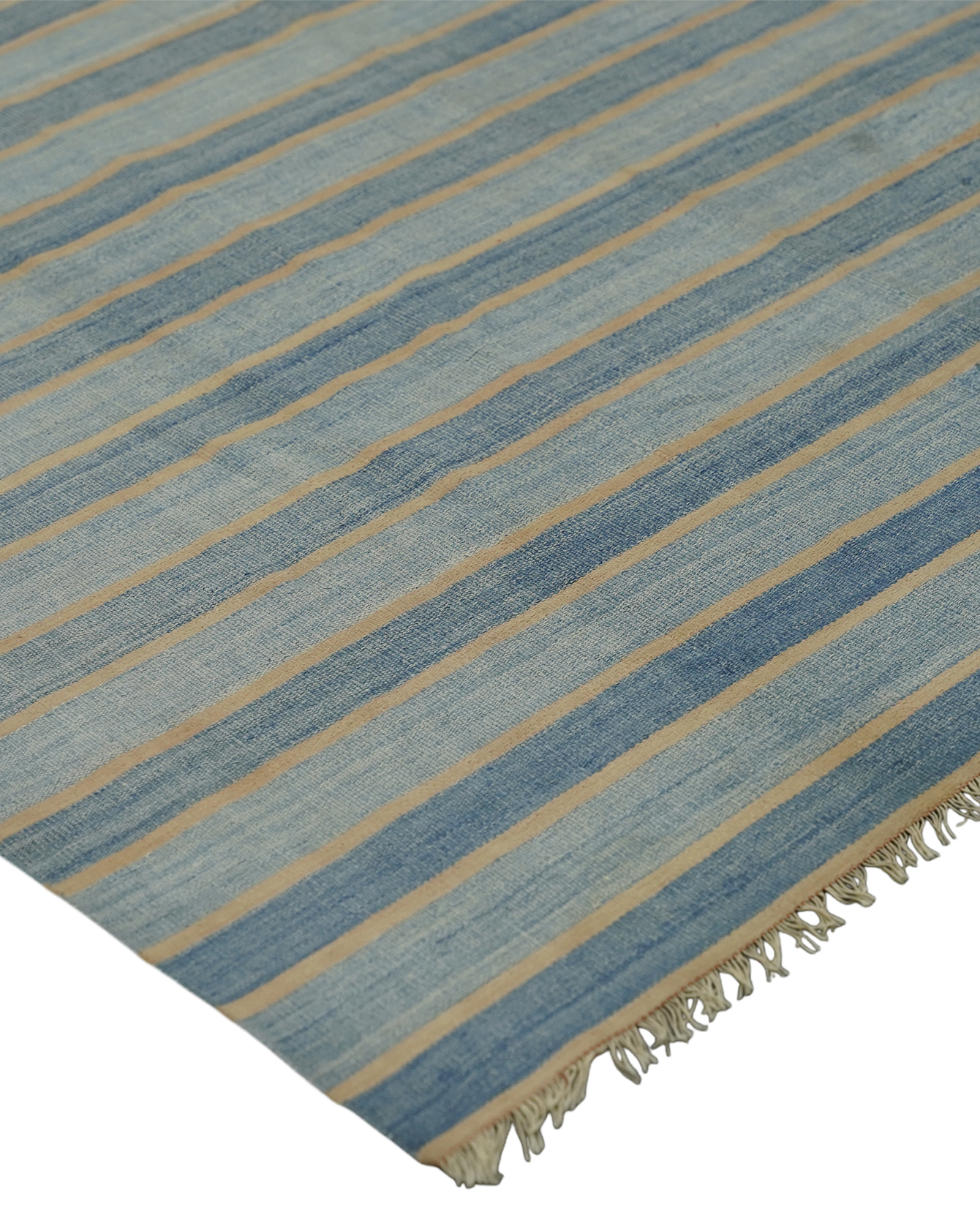 Vintage Dhurrie Rug - Light Blue Stripes from India made of Cotton