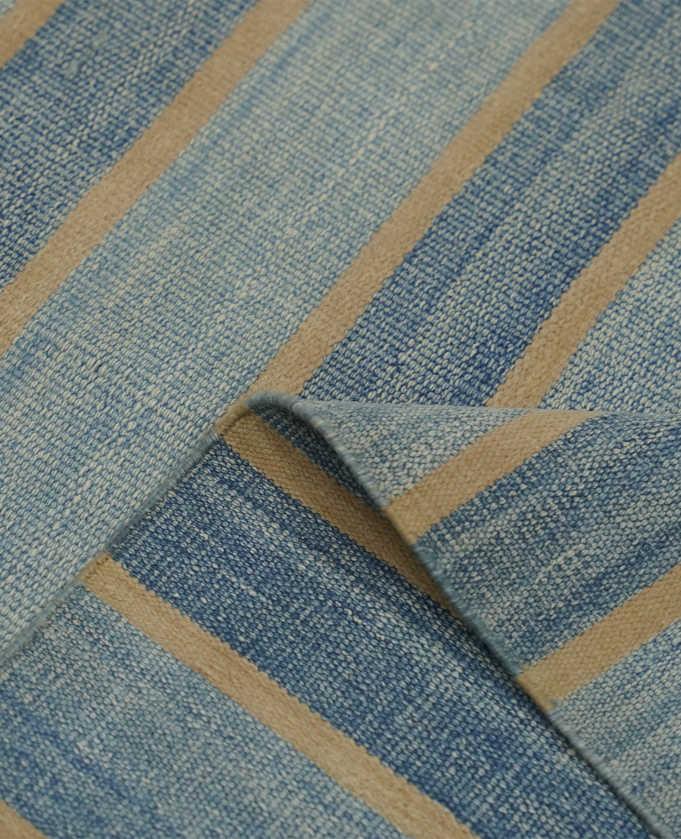Vintage Dhurrie Rug - Light Blue Stripes from India made of Cotton