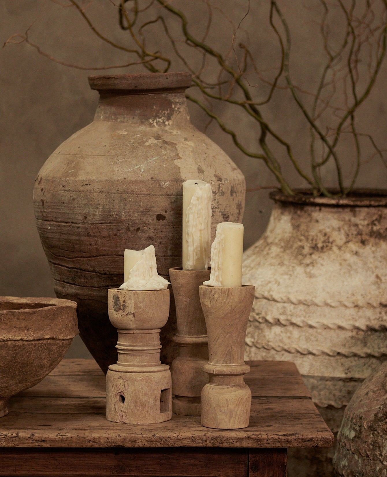 Vintage Candle Stand - Pillar from India made of Wood