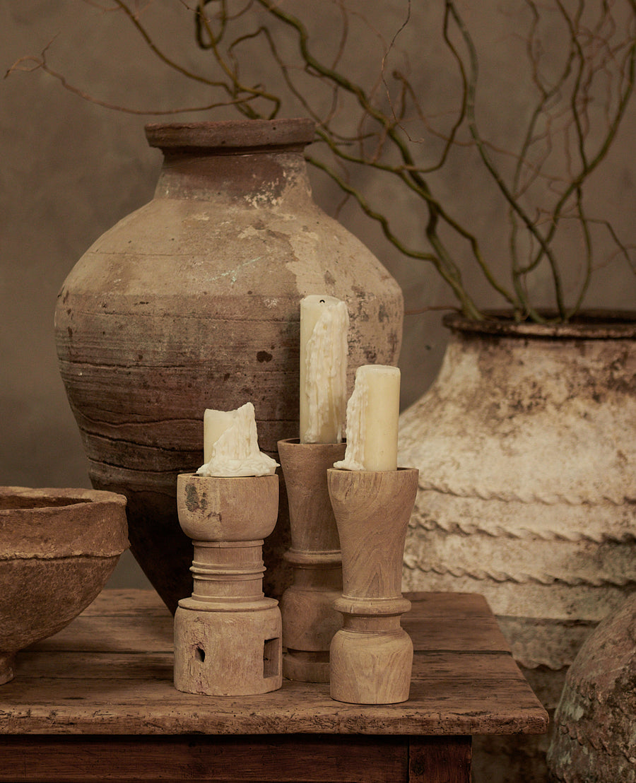 Vintage Candle Stand - Pillar from India made of Wood