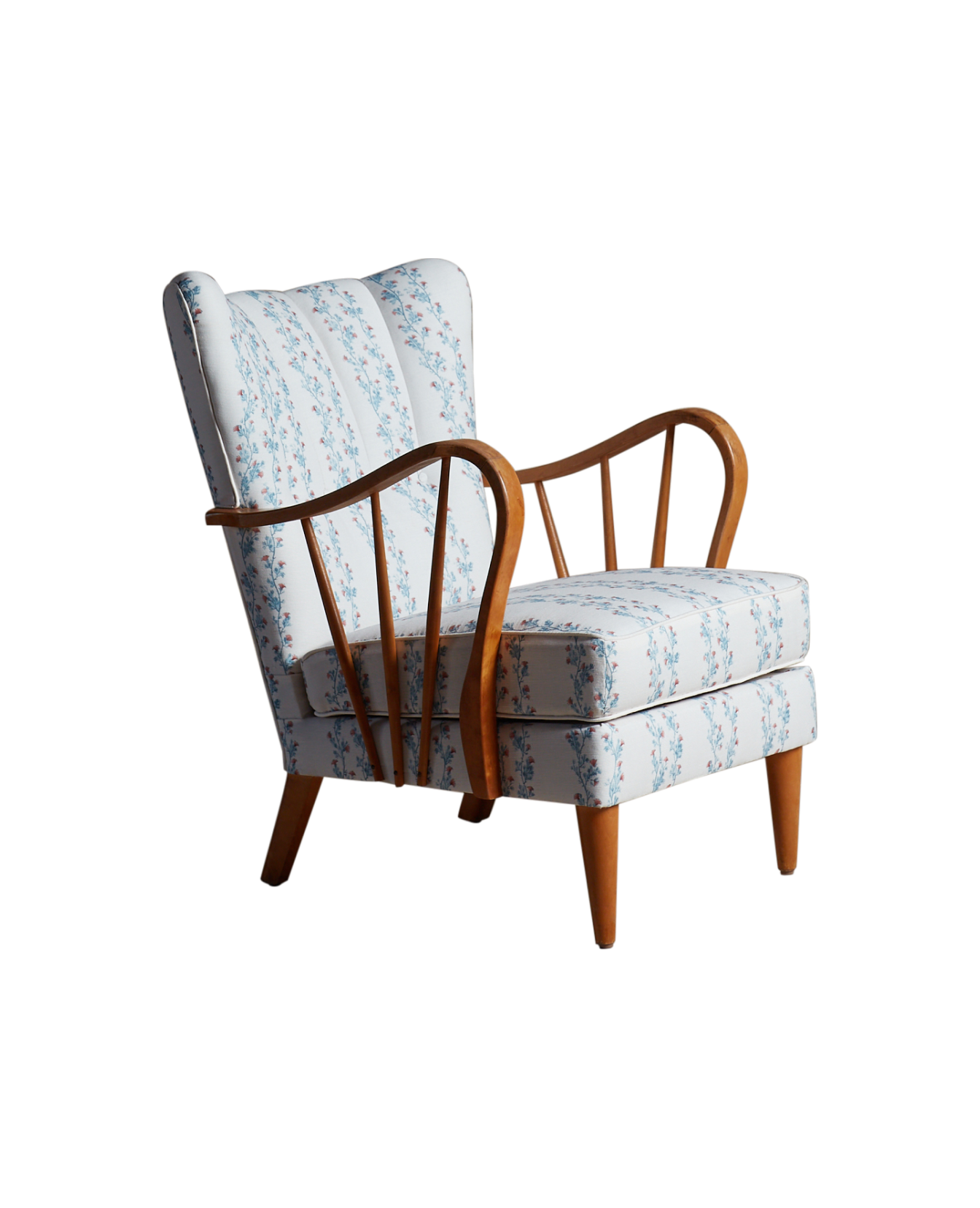 Vintage Mid-Century Spindle Detail Lounge Chair from Denmark made of Upholstery
