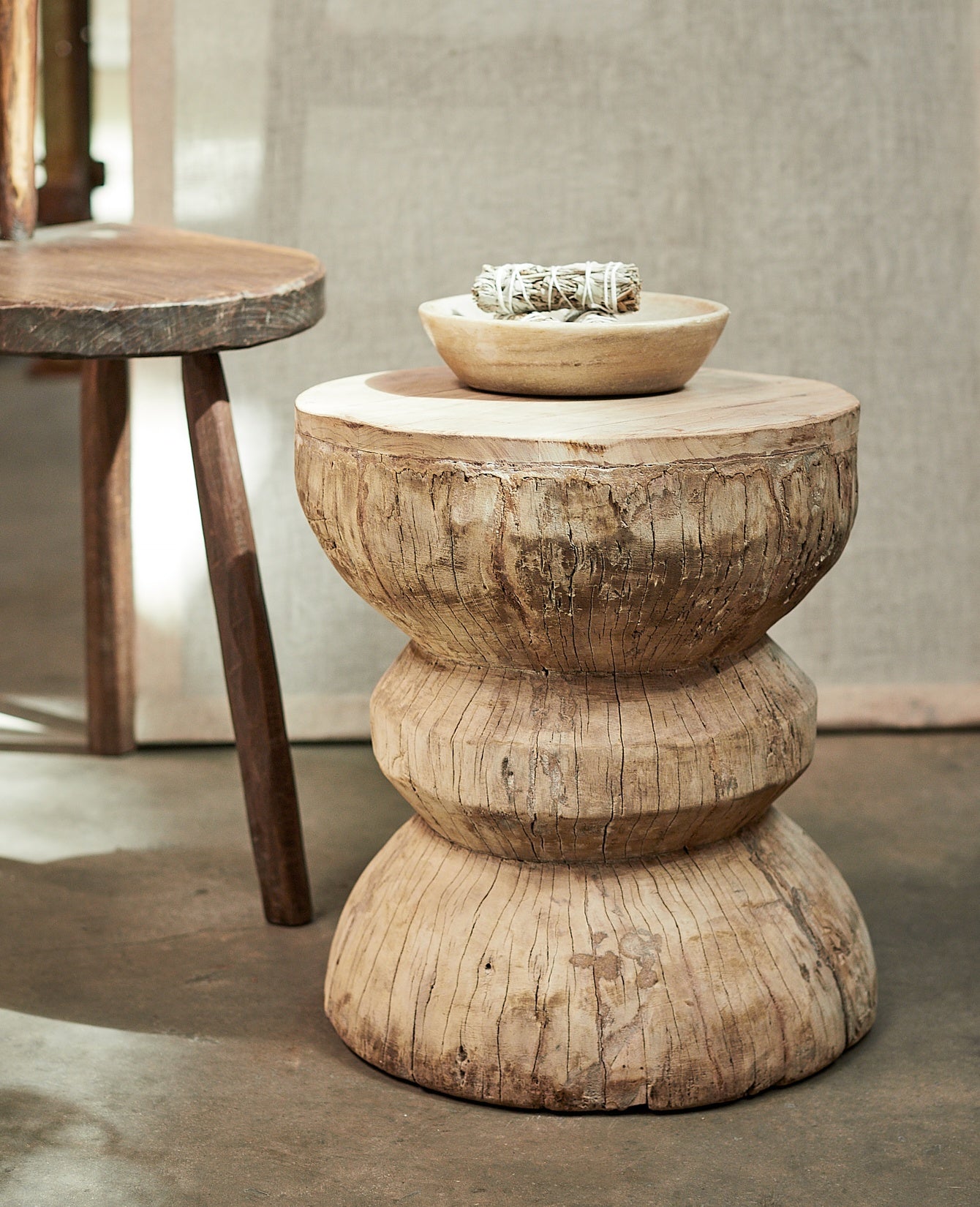 Vintage Okhli Table from India made of Wood