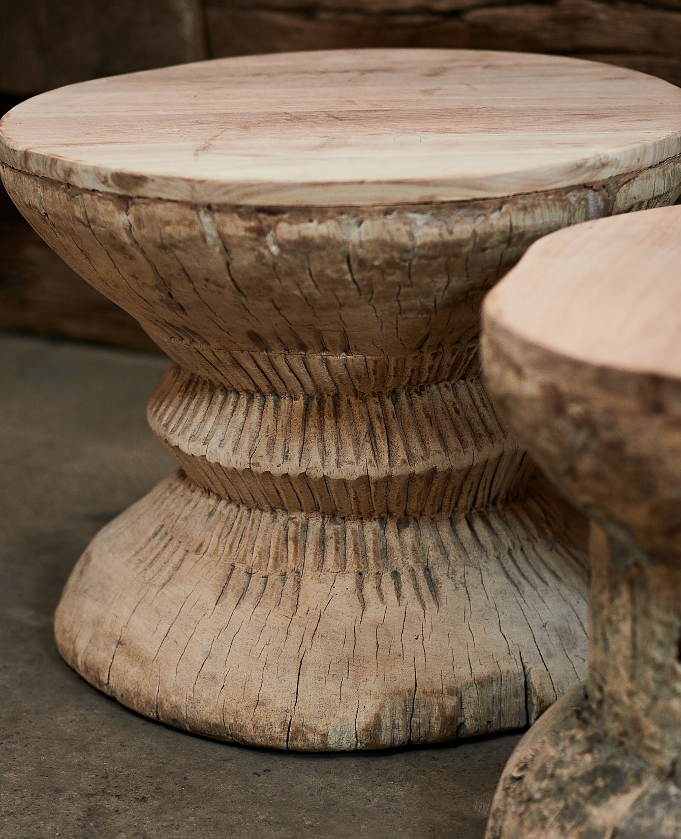 Vintage Okhli Table from India made of Wood