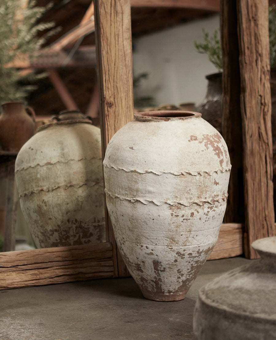 Vintage Olive Jar - White Wash from Turkey made of Ceramic