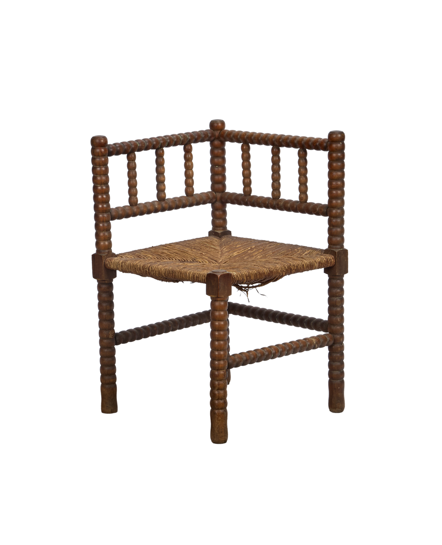 Antique Bobbin Chair - Corner from France made of Wood & Rush