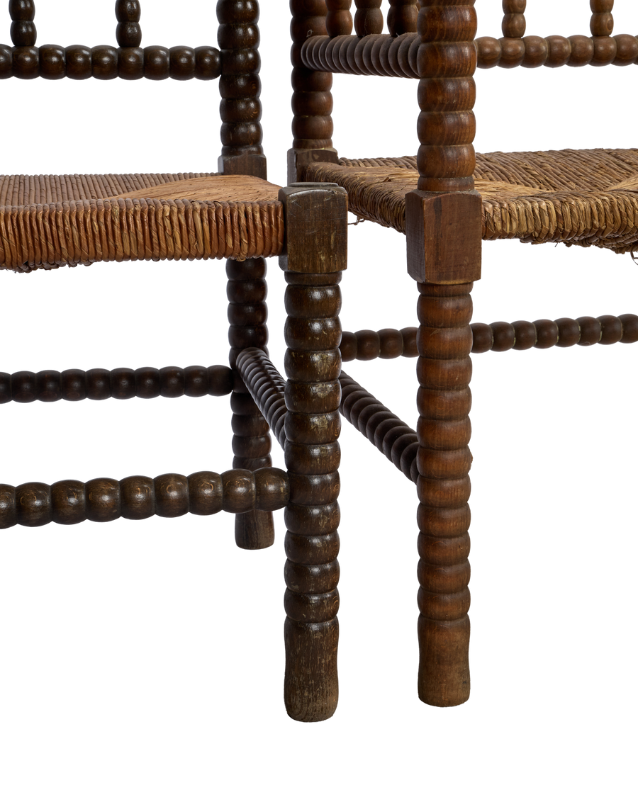 Antique Bobbin Chair - Corner from France made of Wood & Rush