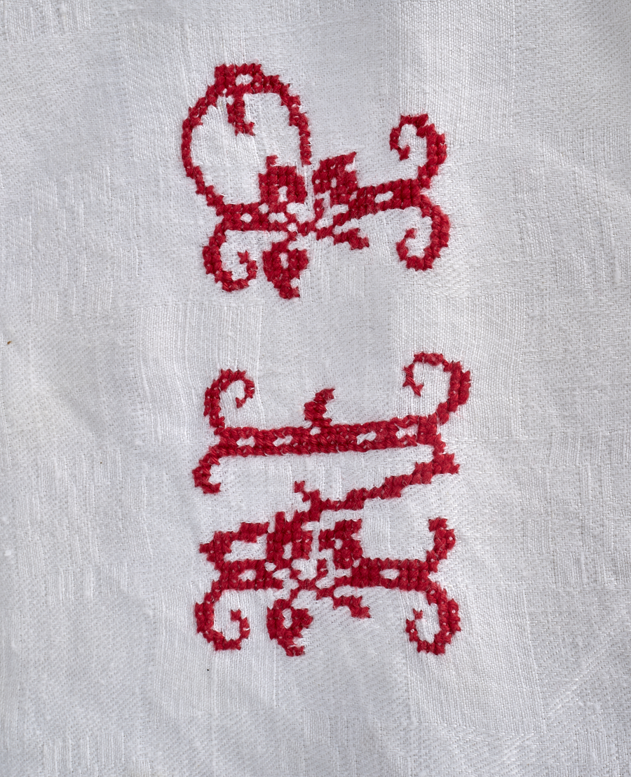 Vintage Embroidered Tea Towel from France made of Linen