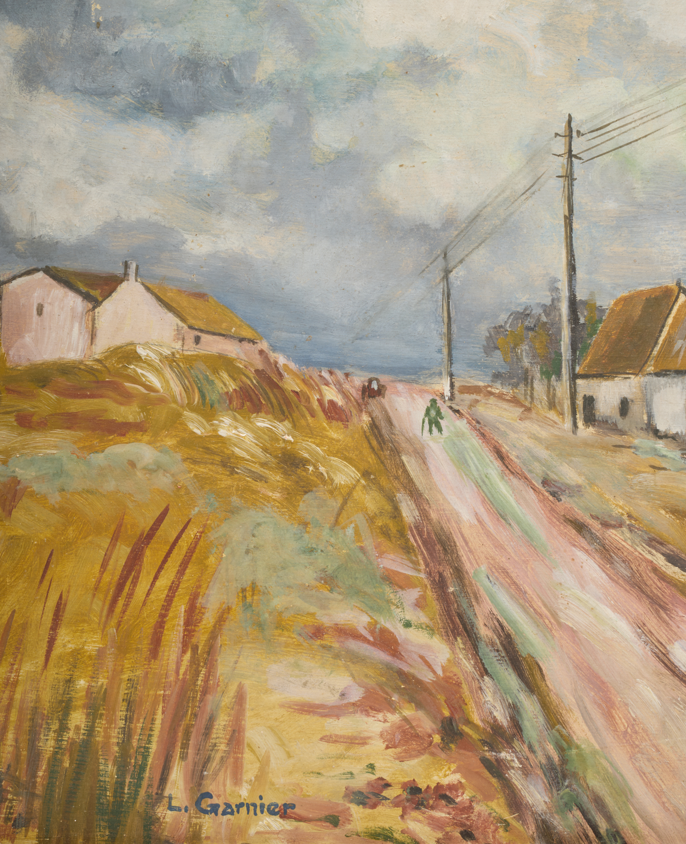 Vintage Landscape Painting - Un Ciel Orageux from France made of Canvas