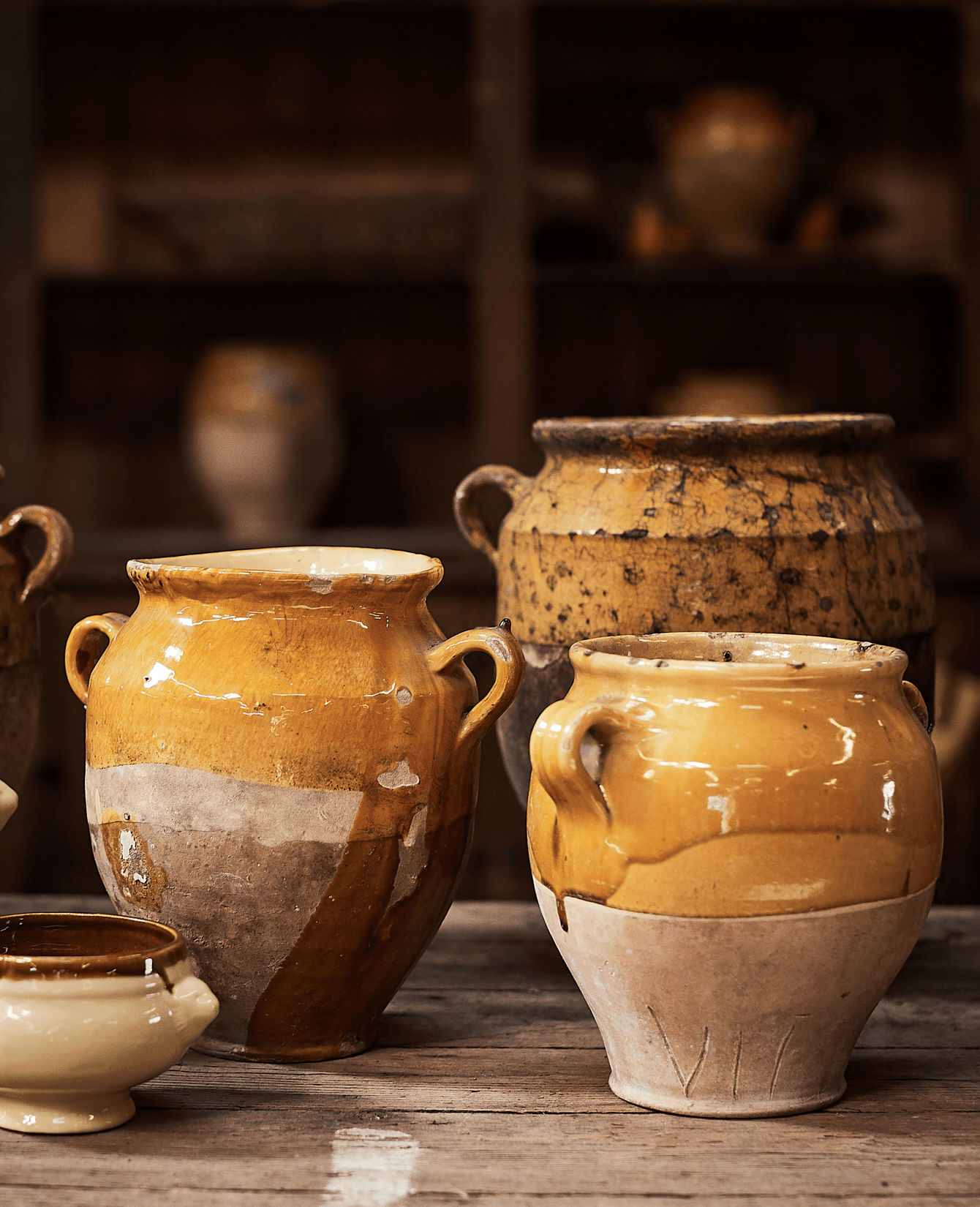 Antique Confit Jar - Yellow Ochre Glaze Assorted from France made of Ceramic