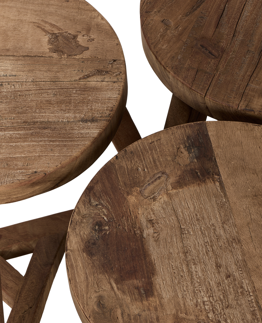 Round Reclaimed Wood Stool