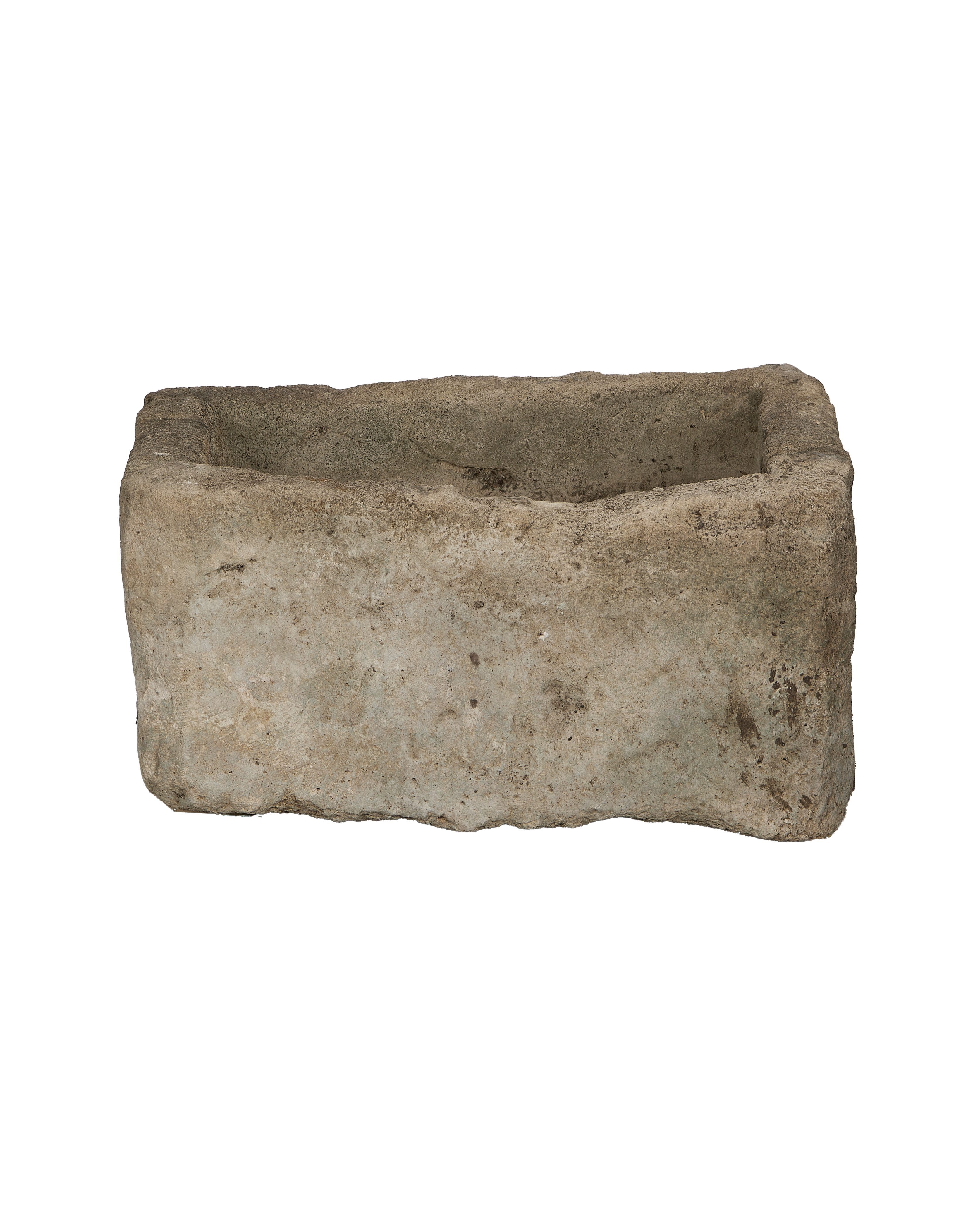 Vintage rectangular Indonesian OAK limestone trough with weathered rough texture and solid walls.