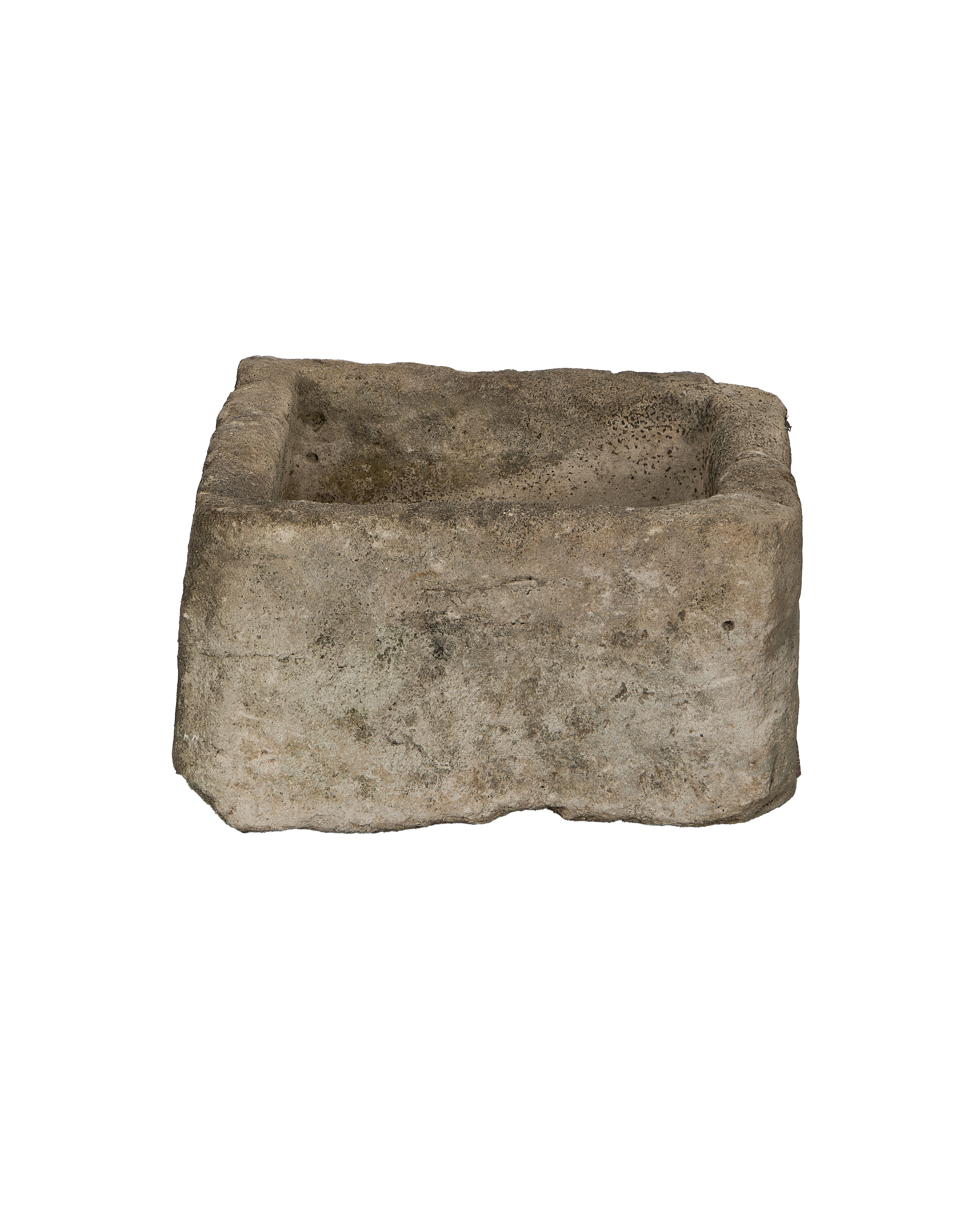 Vintage rectangular limestone trough from Indonesia, showcasing weathered surface textures from a low angle.