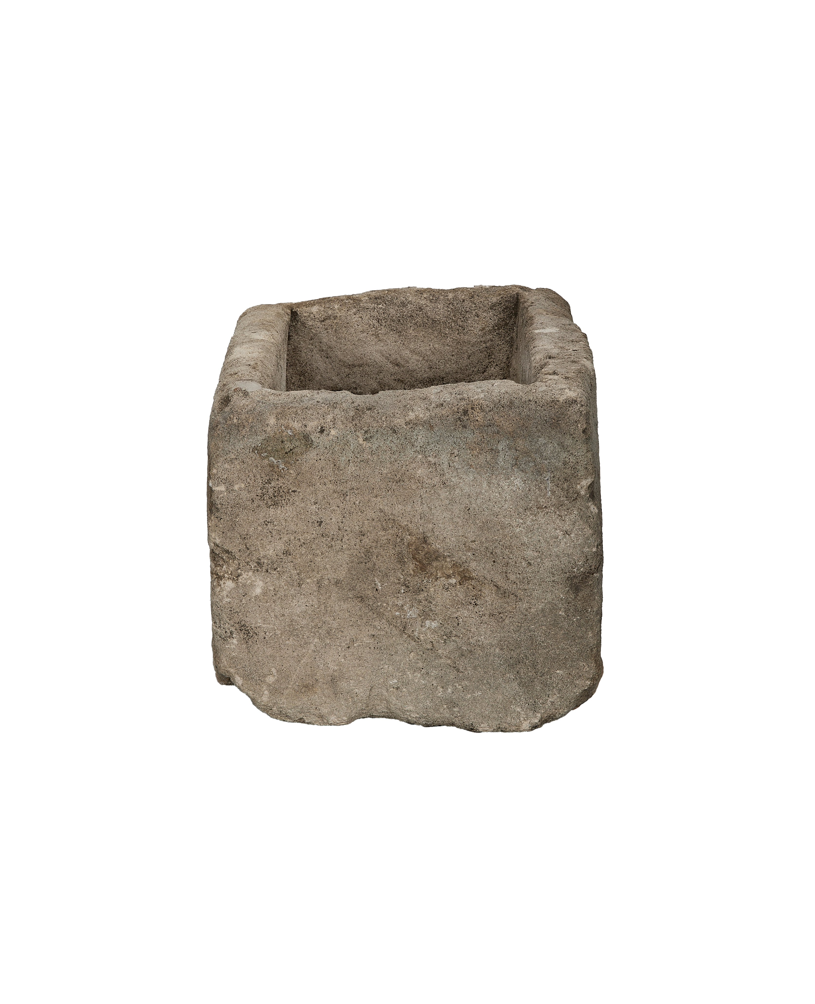 Vintage limestone trough, rectangular, from Indonesia, with weathered rough texture and unique top view.