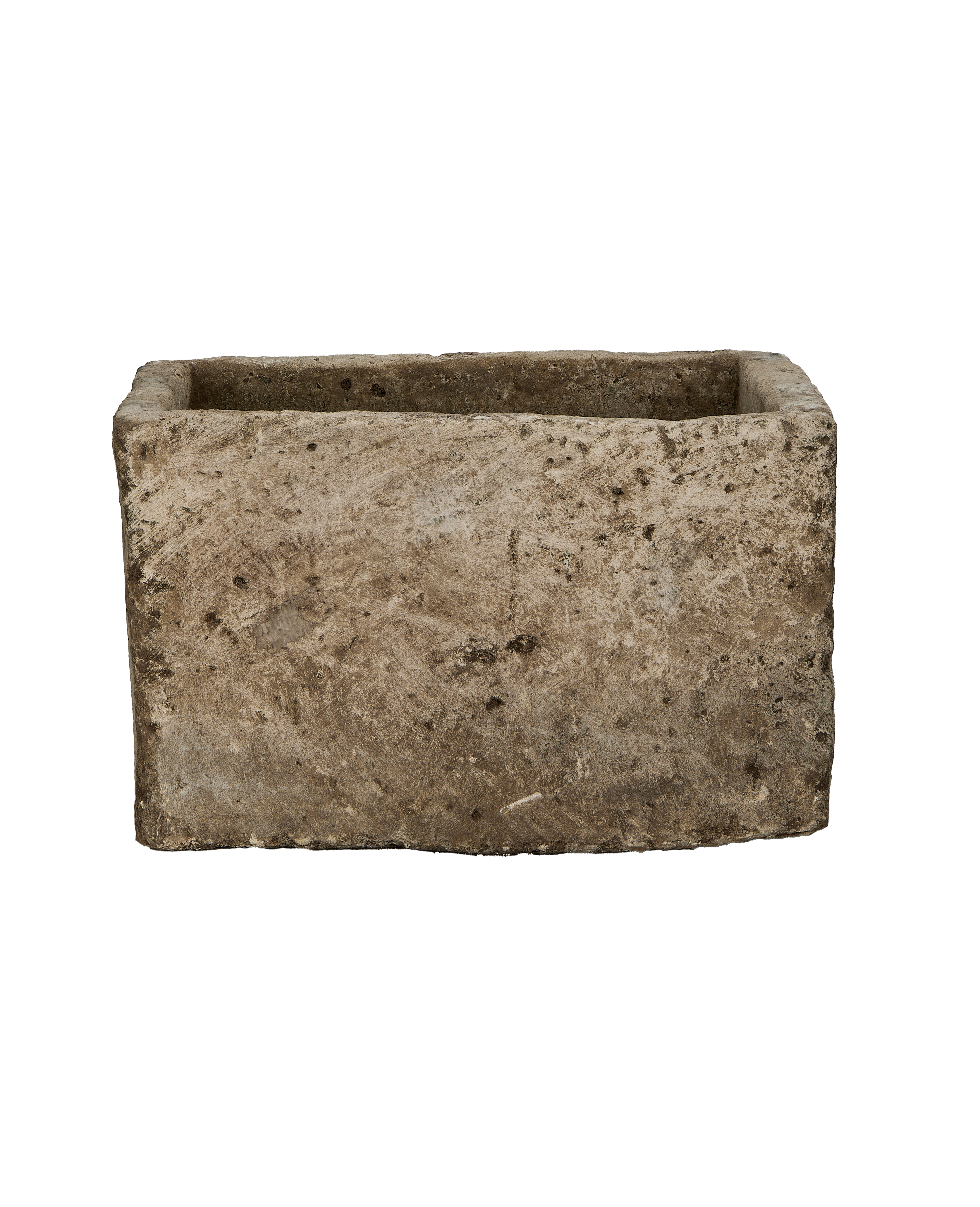 Vintage Indonesian limestone trough, rectangular, OAK, with naturally distressed textured surface.