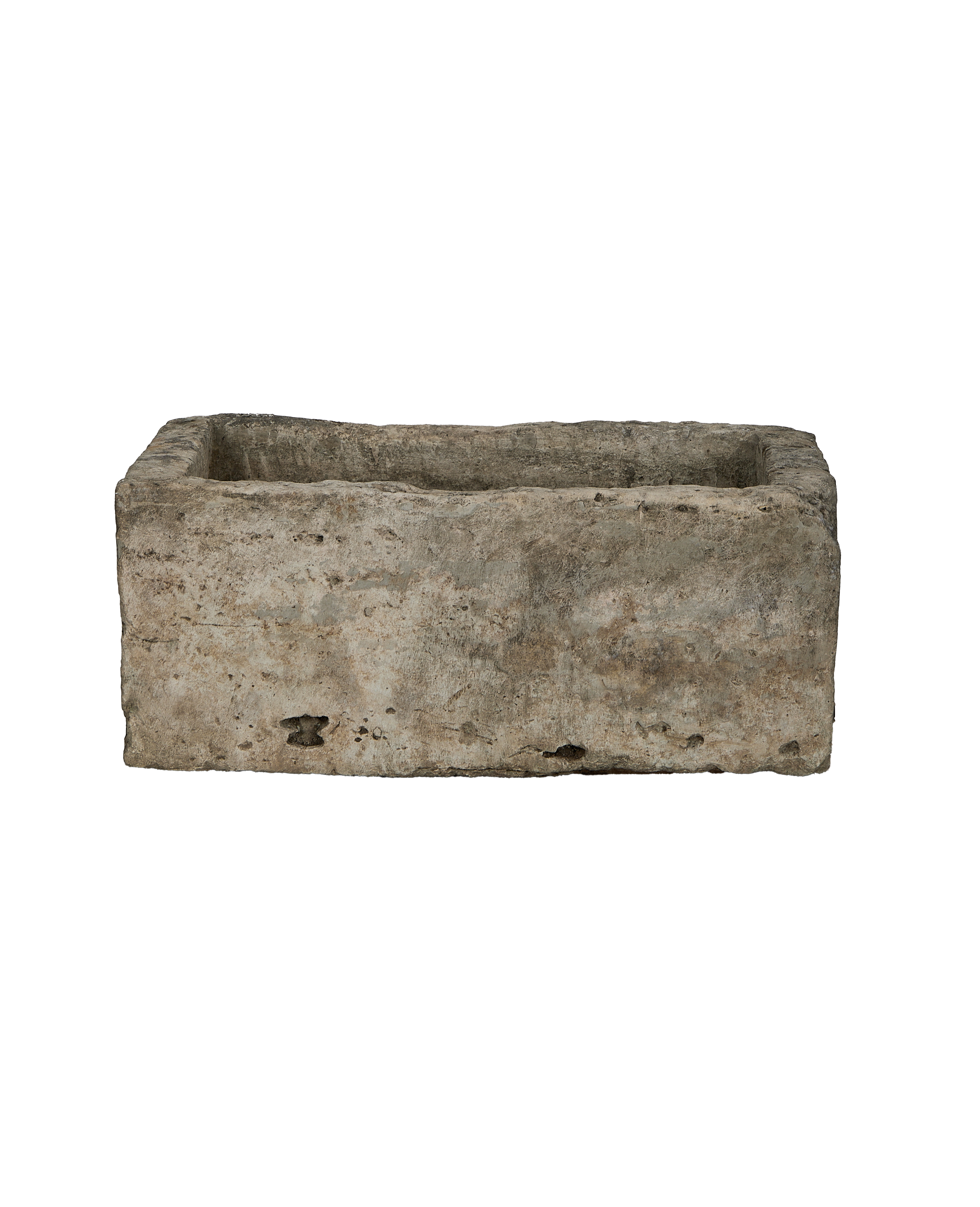 Vintage Indonesian rectangular limestone trough, OAK, with textured, weathered surface and rough edges.