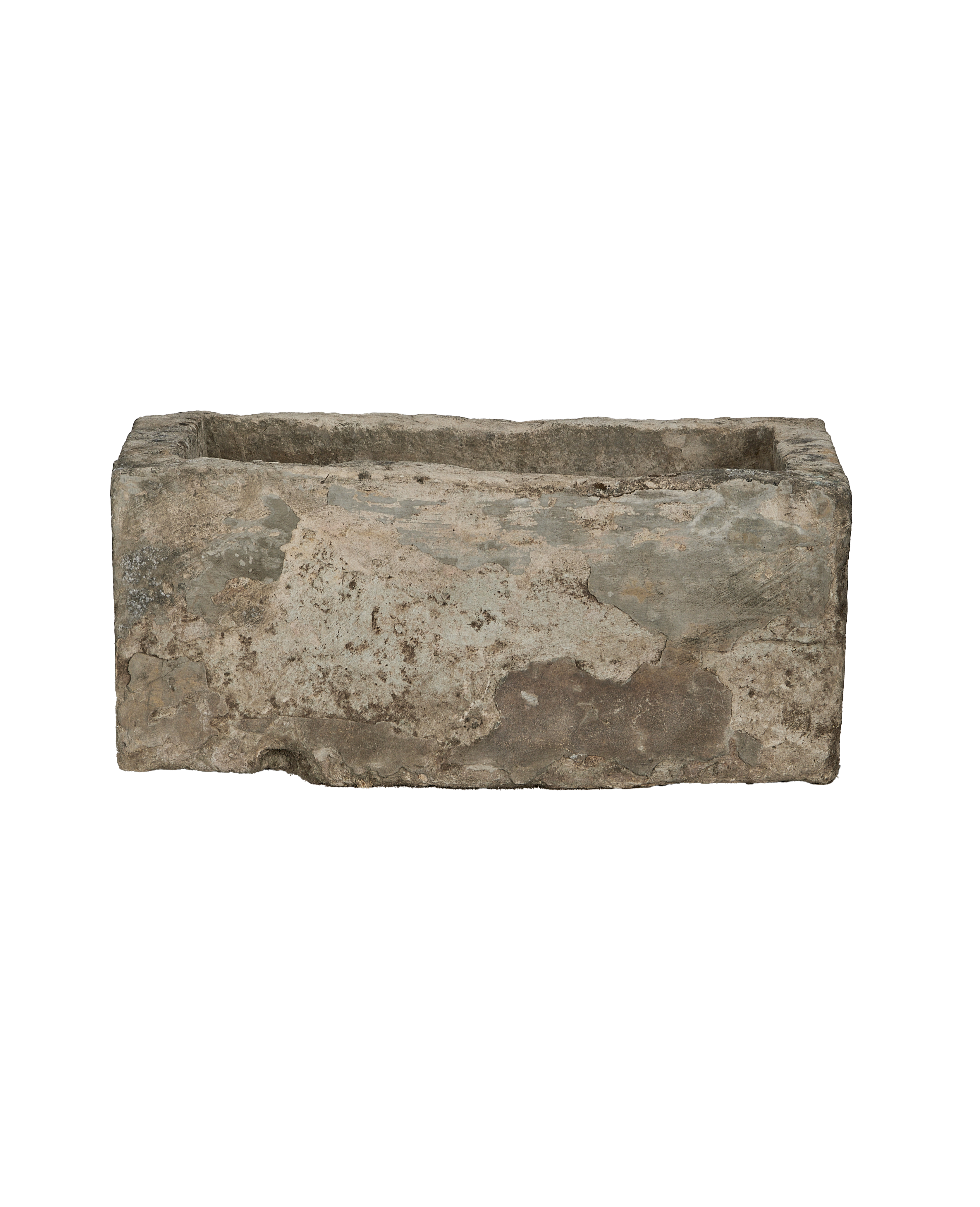 Vintage Indonesian limestone trough, rectangular, showcasing distressed, rough texture across entire surface.