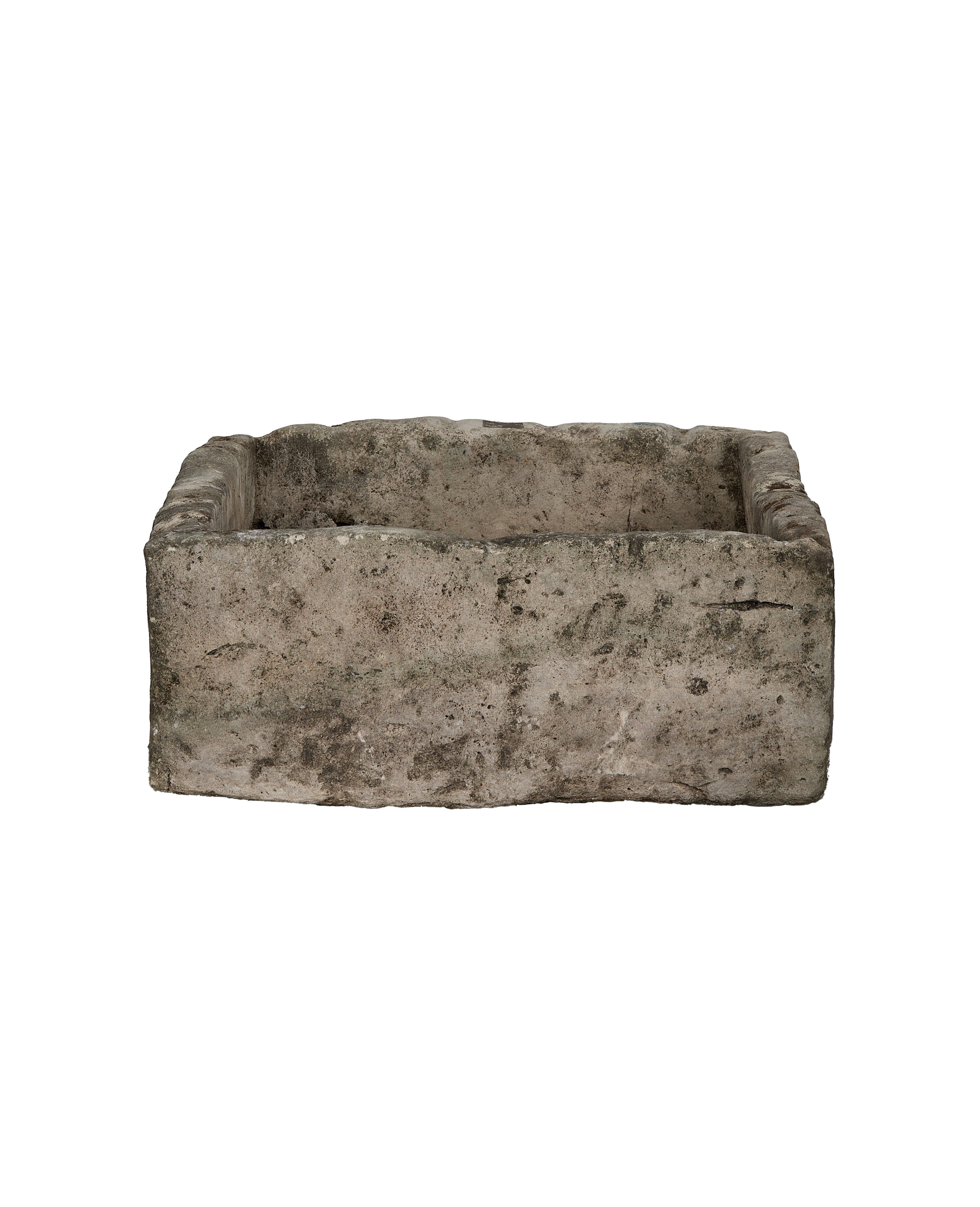 Vintage rectangular limestone trough, showing weathered texture and natural imperfections from Indonesia.
