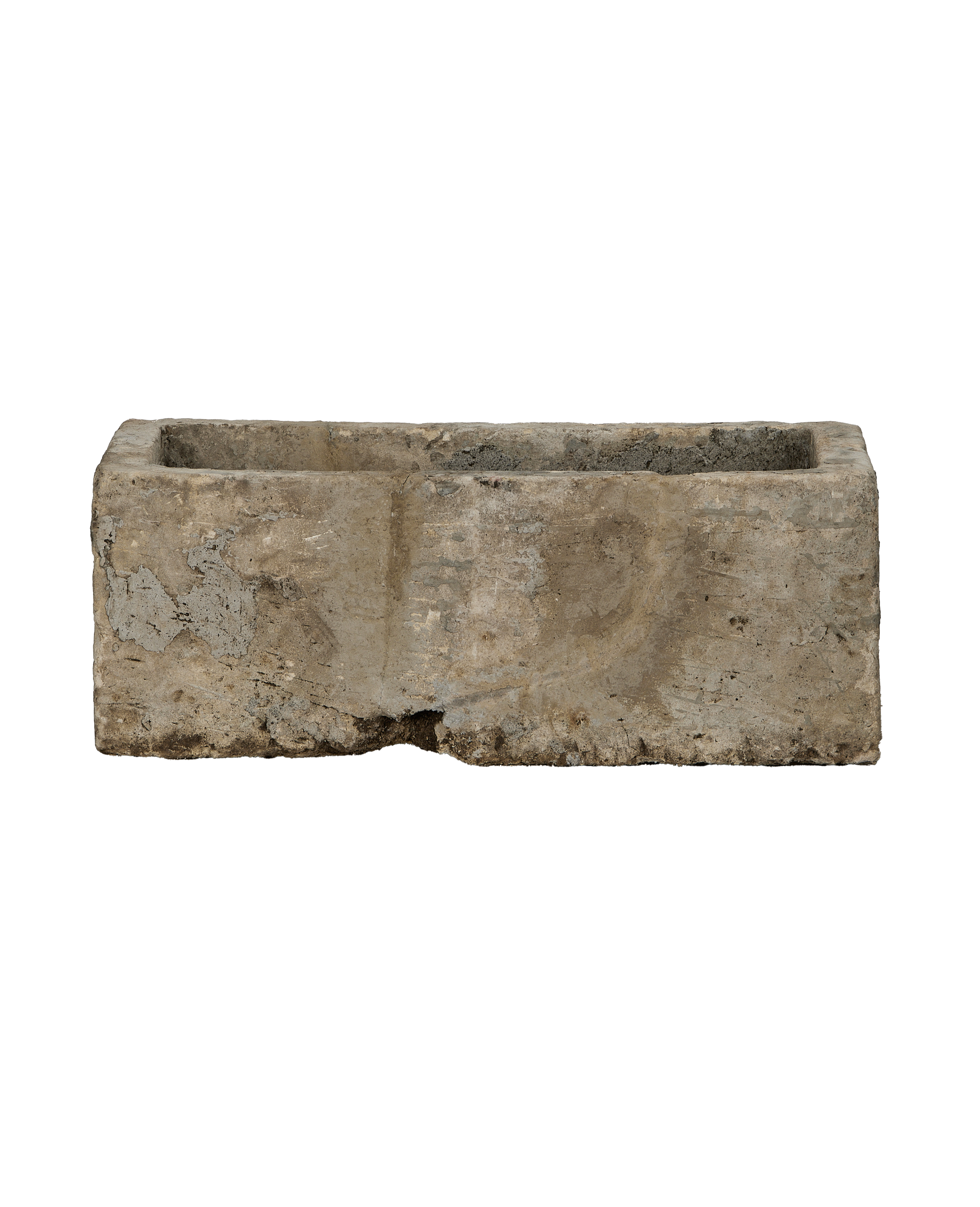 Vintage Indonesian rectangular limestone trough showing full front and textured side.
