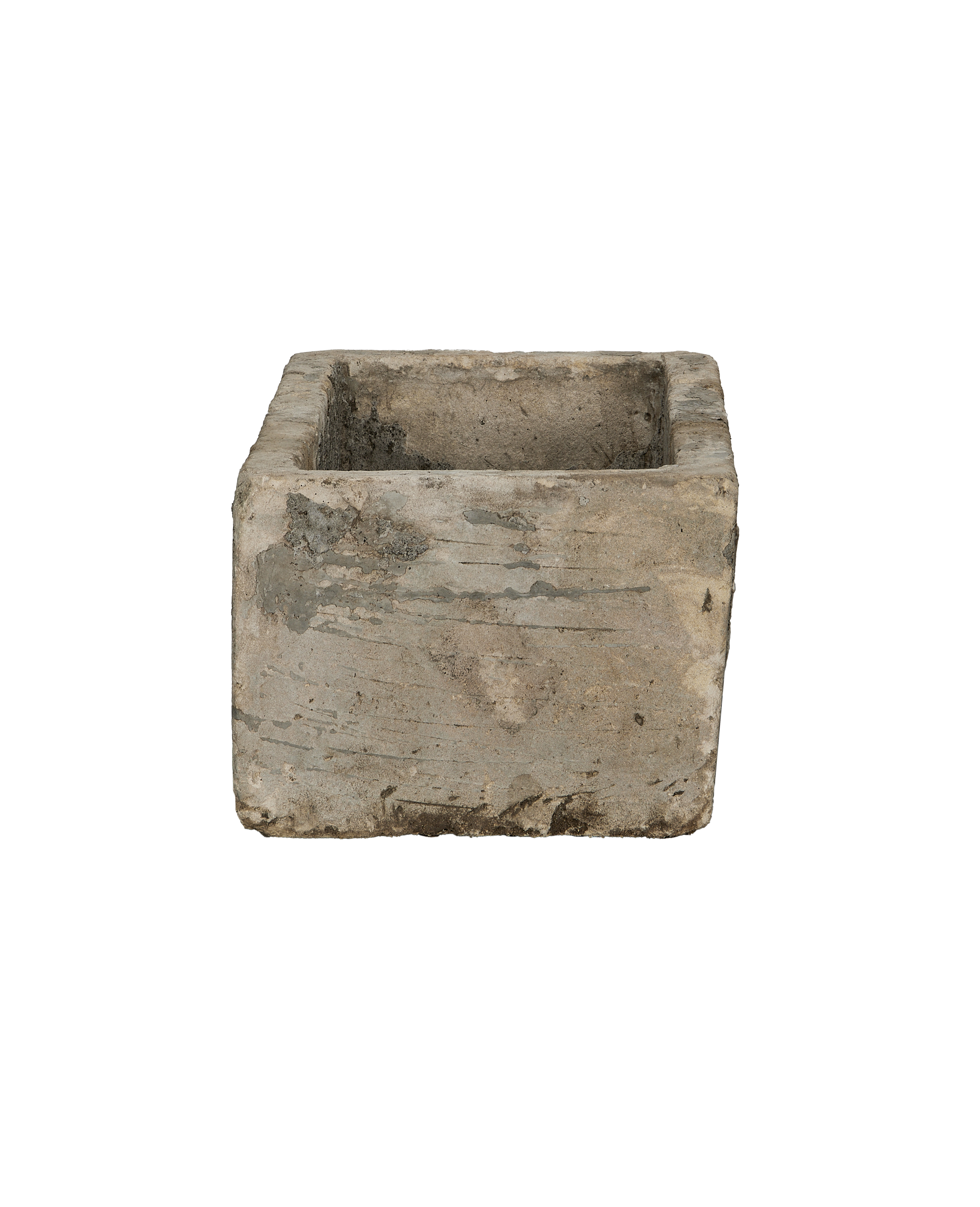 Vintage Indonesian limestone trough, top view showing weathered rectangular basin and rough texture.
