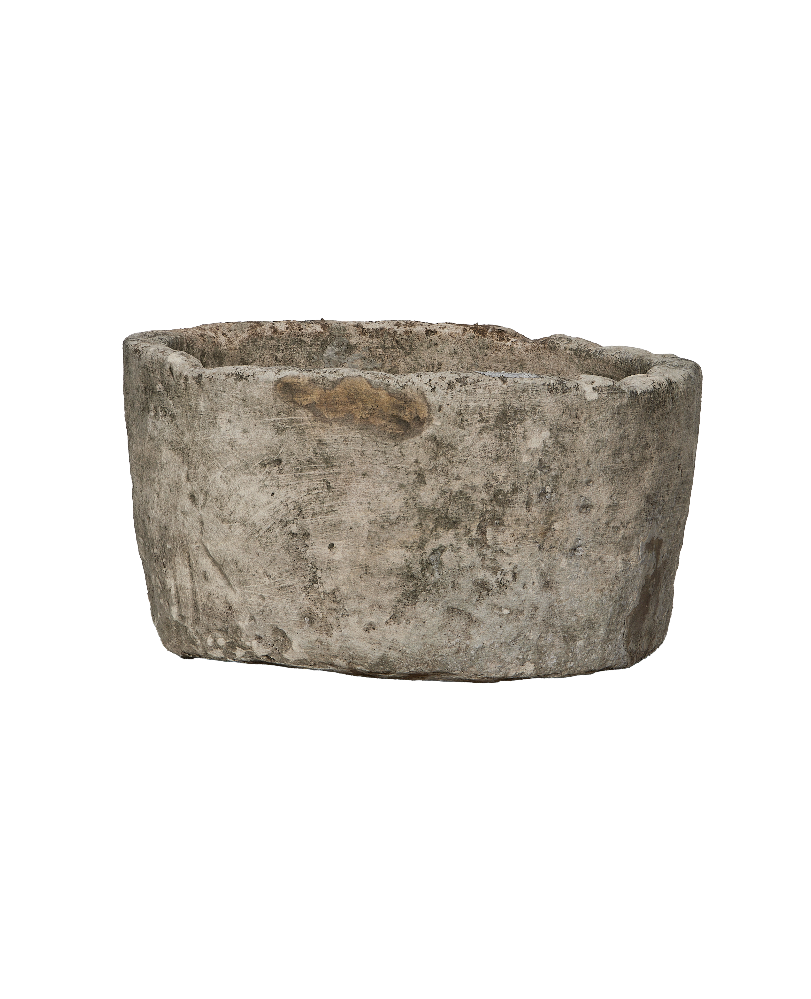 Vintage round limestone trough, aged grey patina, weathered texture, from Indonesia.