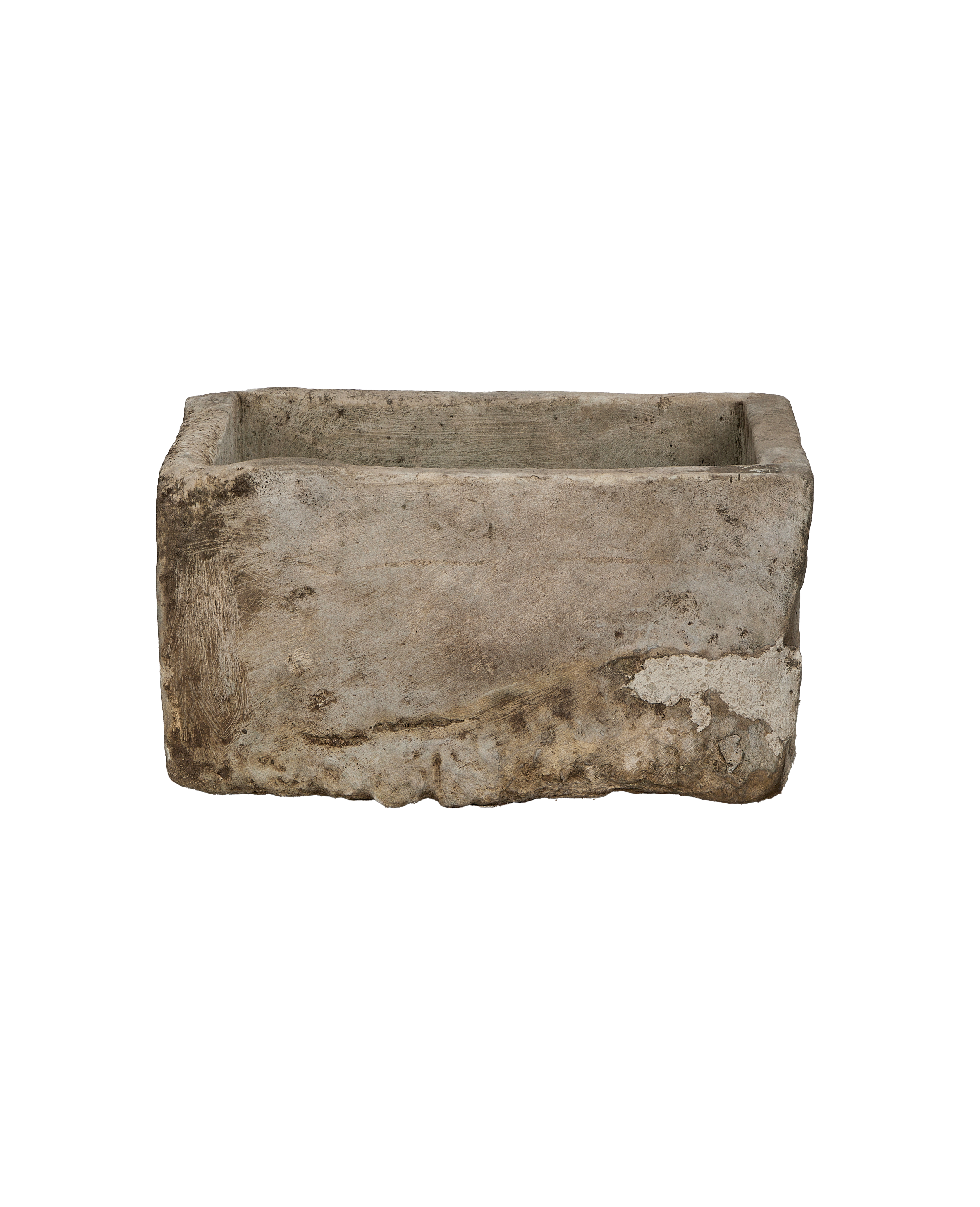Vintage Indonesian OAK limestone trough. Rectangle shape with weathered, distressed texture.