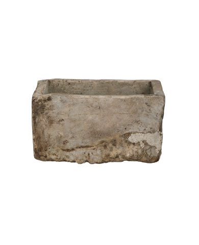 Vintage Indonesian OAK limestone trough. Rectangle shape with weathered, distressed texture.