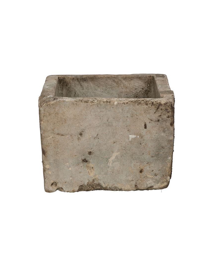 Vintage Indonesian rectangular limestone trough showing weathered texture and natural imperfections.