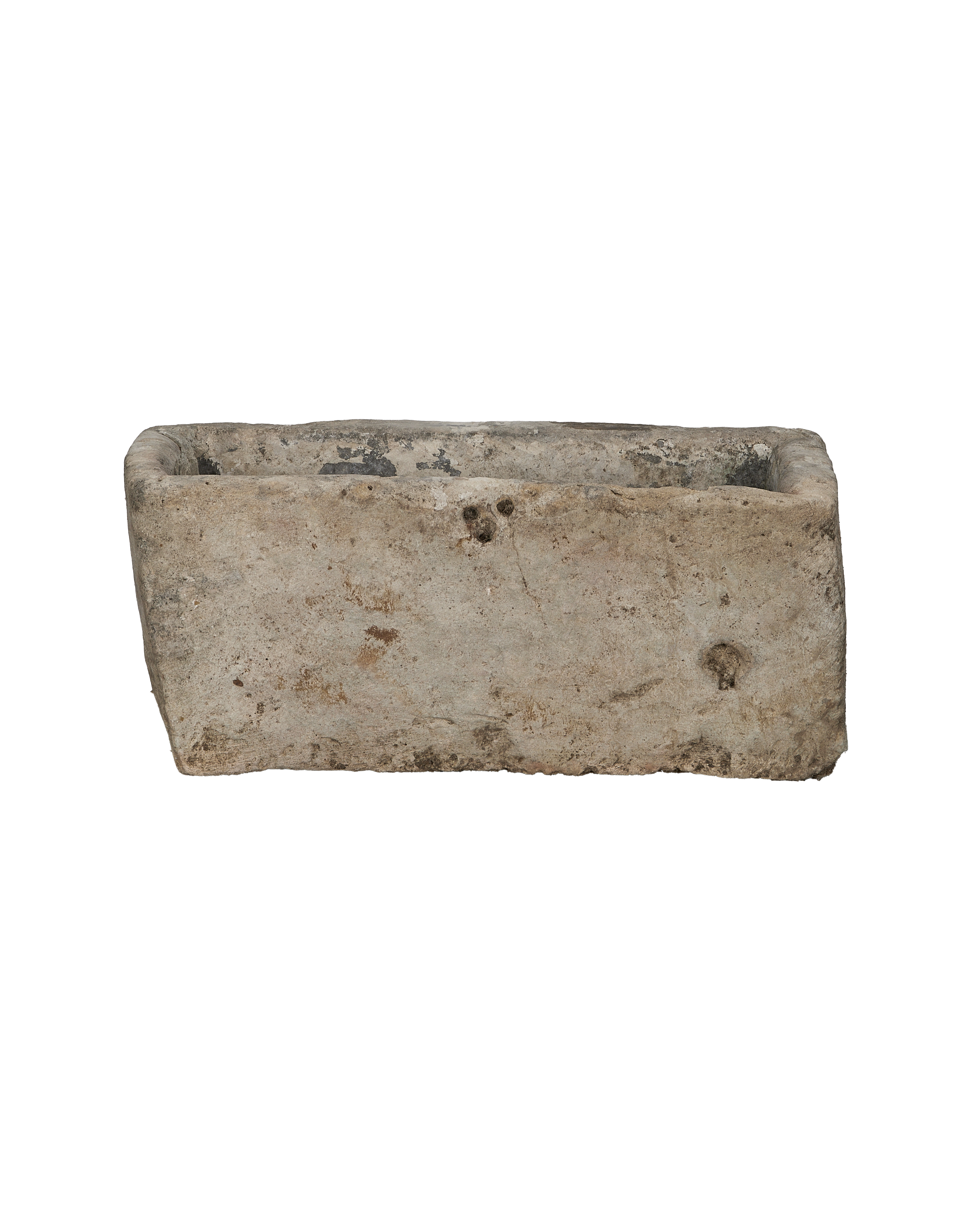 Vintage rectangular Indonesian limestone trough with weathered, textured surface and worn edges.