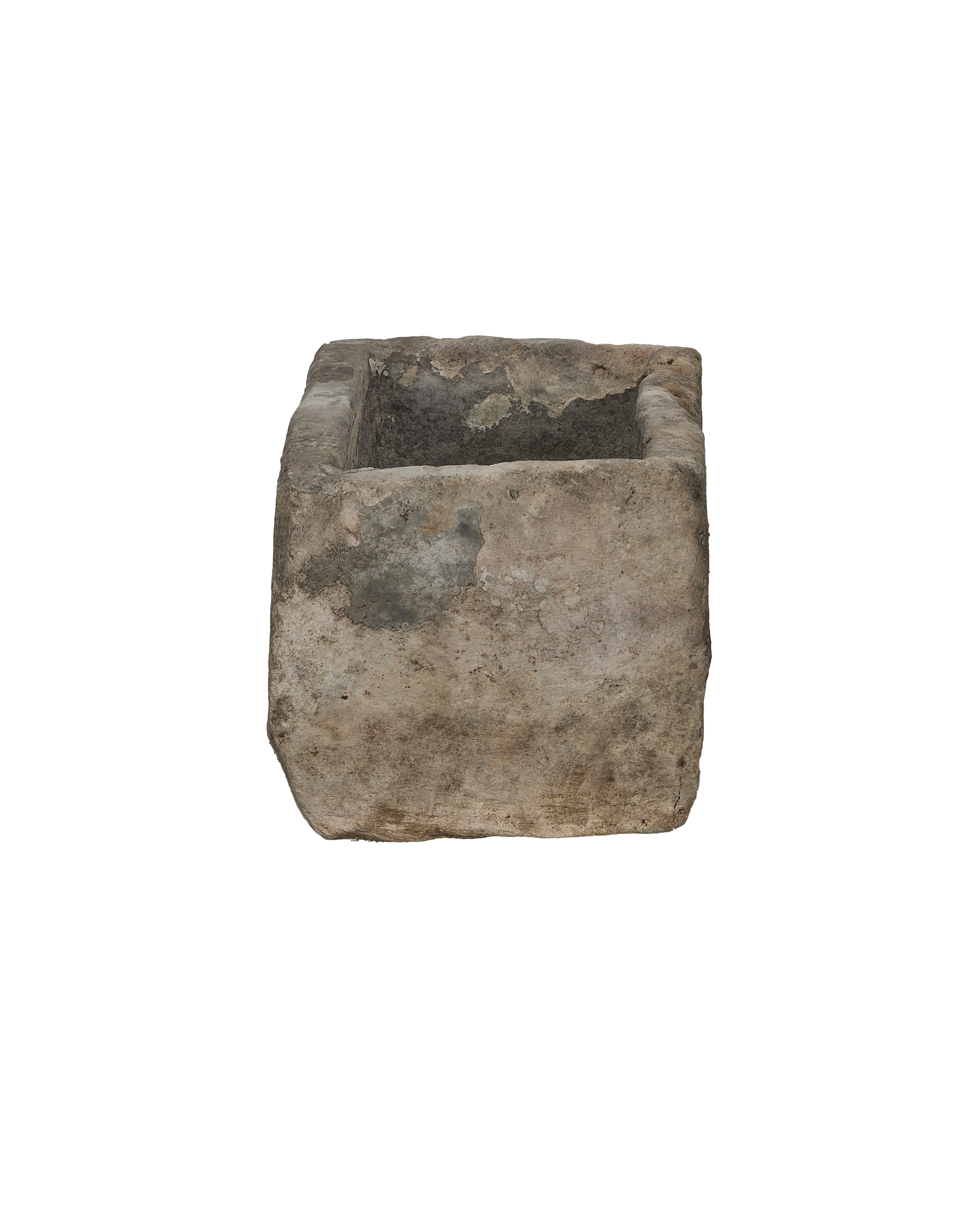 Vintage rectangular Indonesian limestone trough with visible weathered texture and rough-hewn interior.