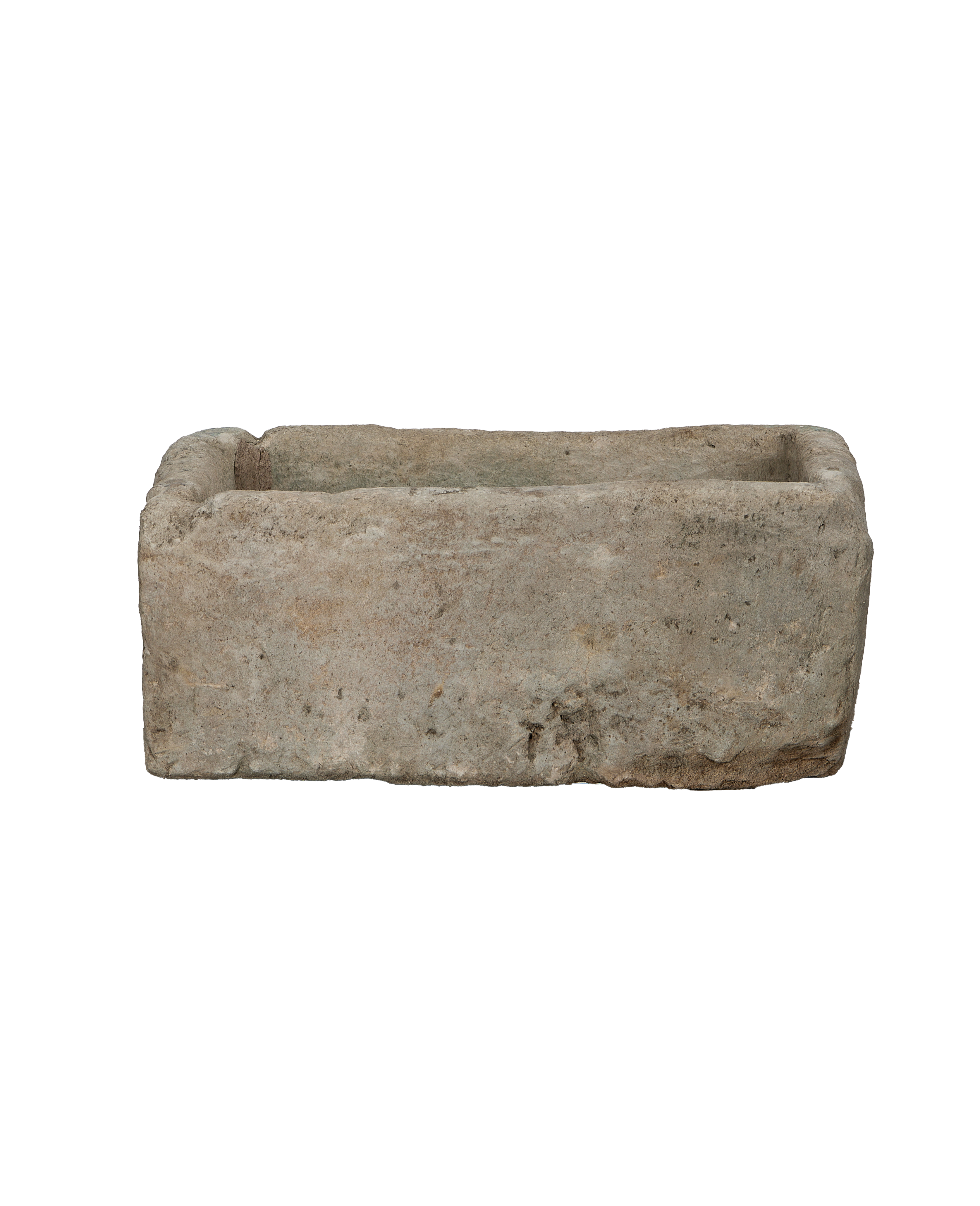Vintage rectangular Indonesian limestone trough with weathered texture.