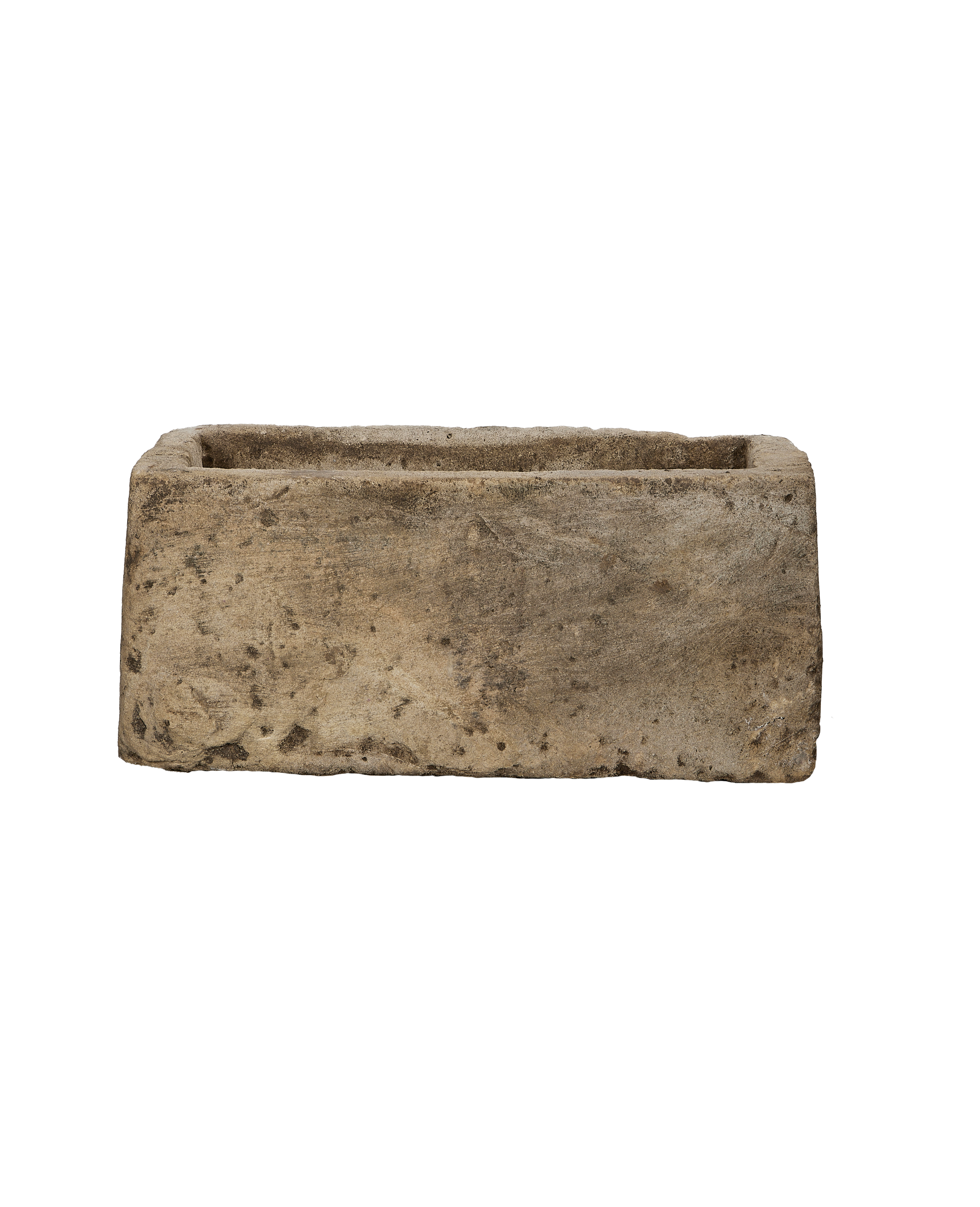 Vintage Indonesian rectangular limestone trough showing weathered texture and natural imperfections.