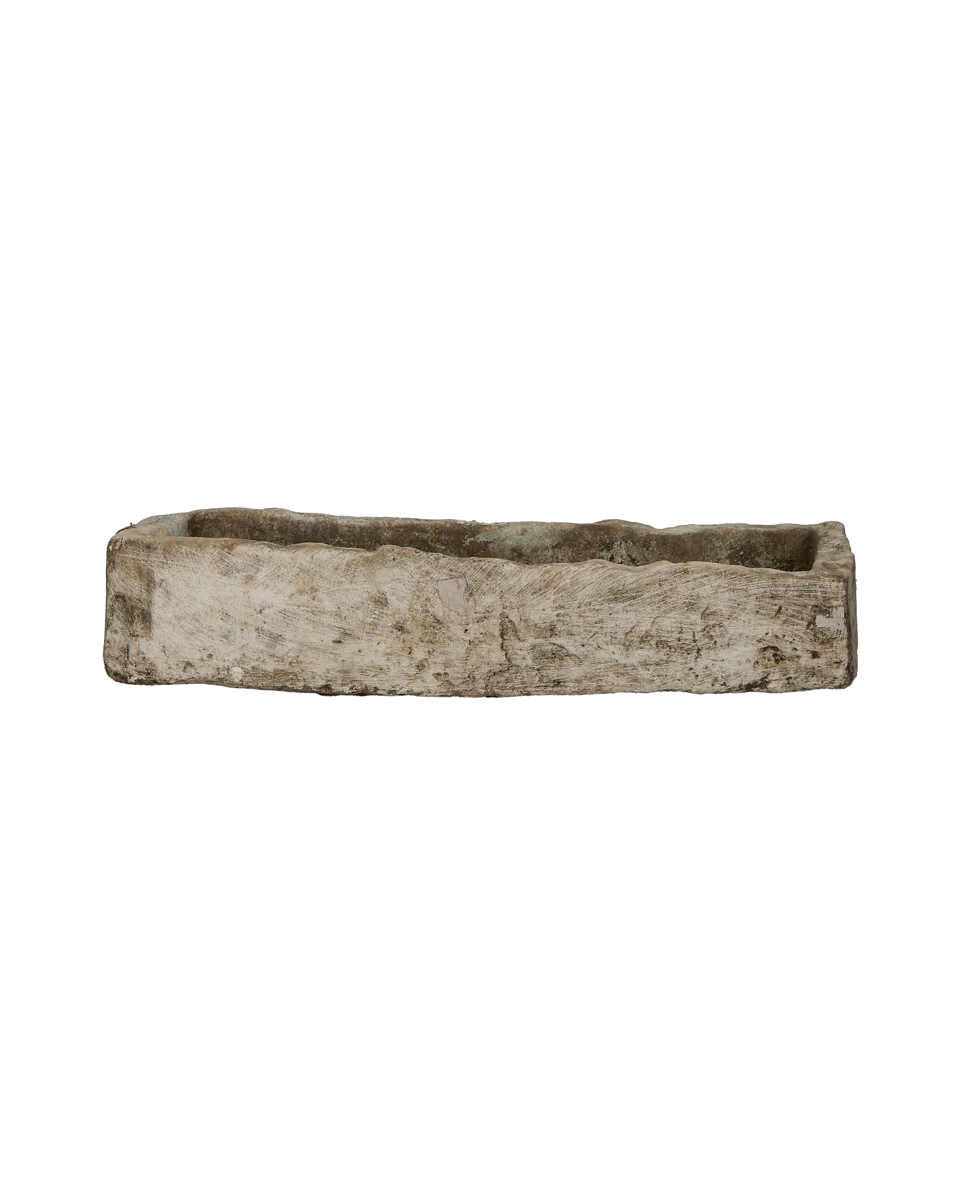 Vintage Indonesian limestone trough, rectangular, OAK finish, showcasing rough texture and weathered details.