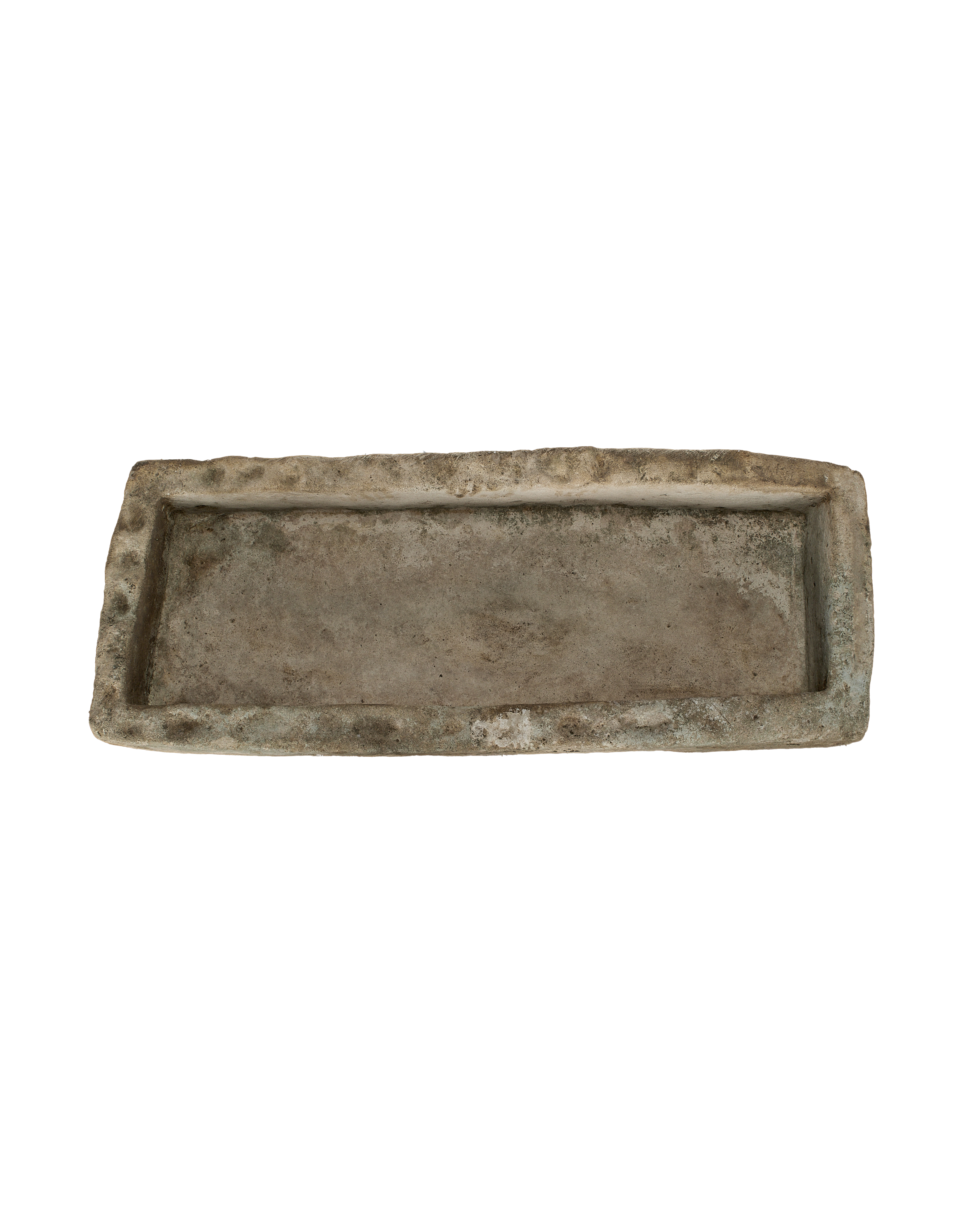 Vintage rectangular limestone trough, showing the weathered texture and aged patina on its inner surface.